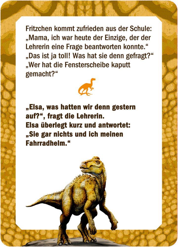 COPPENRATH DIE SPIEGELBURG Lernspielzeug „Meine Rätsel-Witze-Box zum Schulstart – T-Rex World“ – 31 Karten (Set, 31-St., 1), Enthält 31 Karten mit lustigen Witzen und spannenden Rätseln