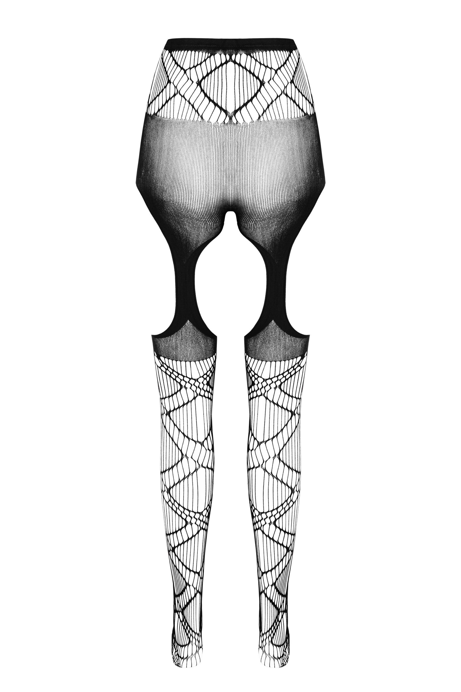 Passion Strapsstrümpfe Strapsstrümpfe schwarz Ouvert-Strumpfhose Netz elastisch (1-Paar)