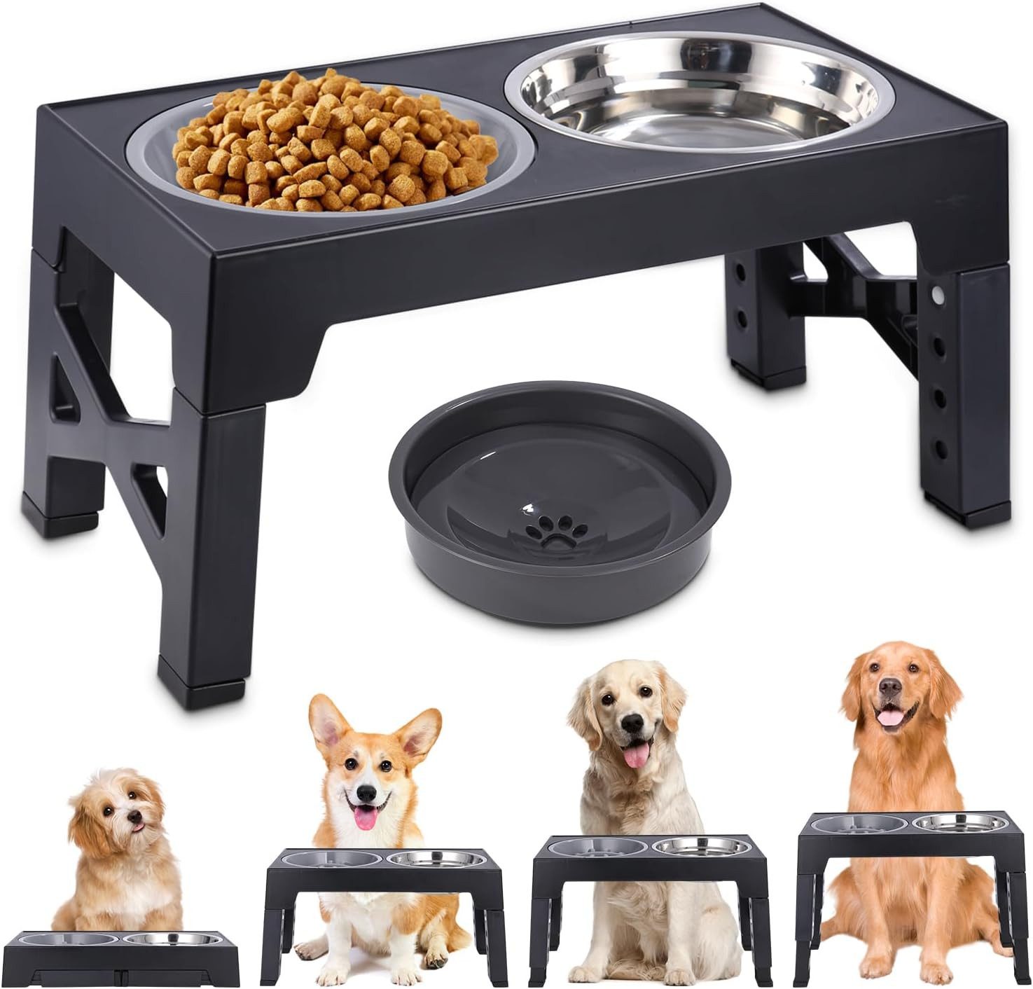 Futterstation Faltbarer Hundenäpfe, Futterstation Hund Höhenverstellbar