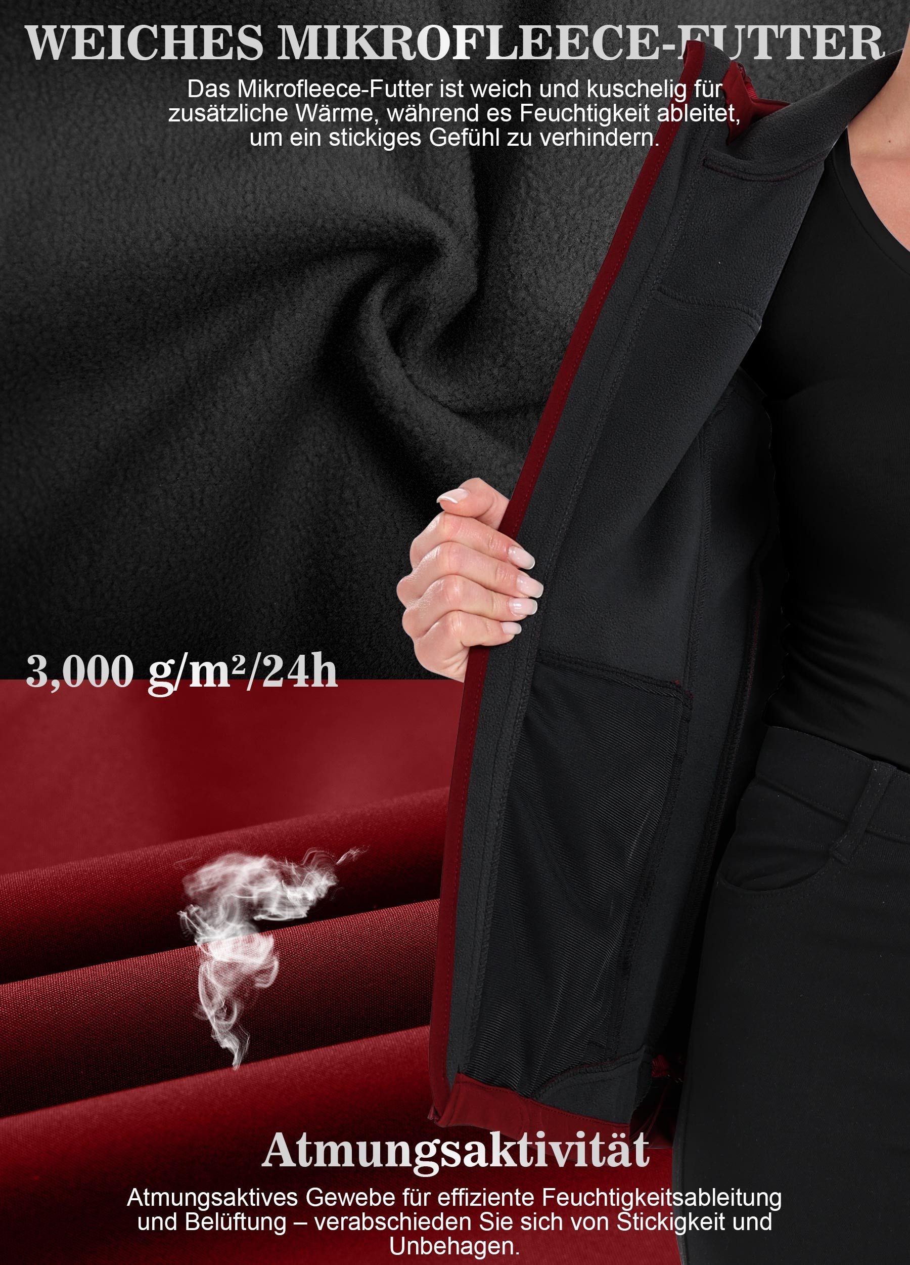 ATLASLAVA Softshelljacke Damen Wasserdichte Übergangsjacke Atmungsaktive Regenjacke Winddichte Jacke Gefüttert Kapuze für Outdoor Wandern – Bild 5 von 5
