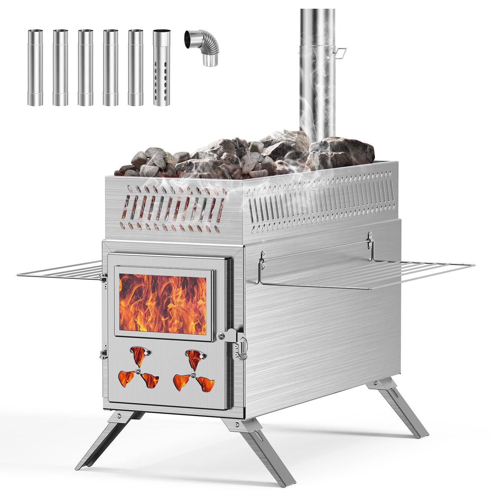 Meulbaty Feuerstelle Campingzeltofen mit Kamin, Saunaofen, faltbarer heißer Zeltofen, (1-St), mit 7 Kaminrohren für Outdoor, Camping, Kochen