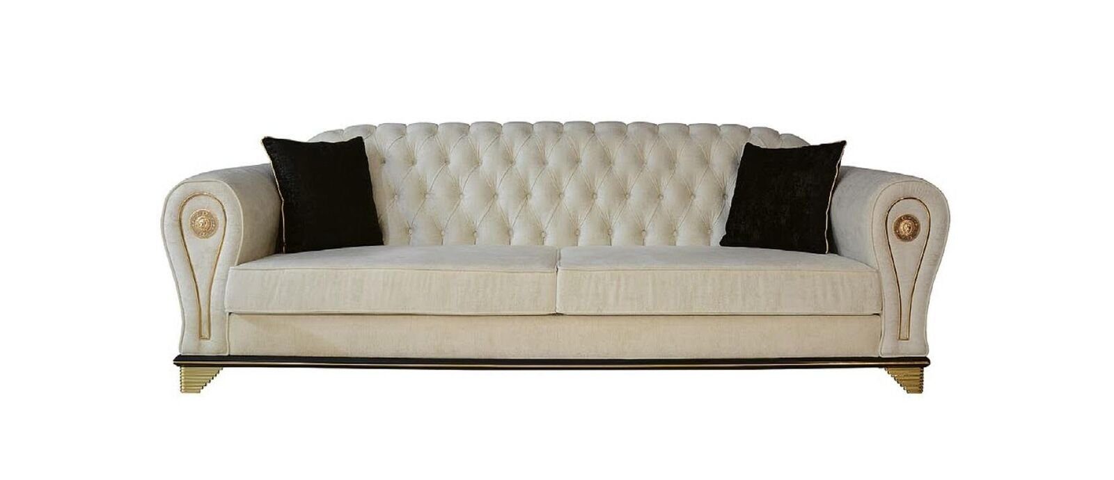 JVmoebel Sofa, Design Sofa 3-Sitzer weiß Chesterfield Stoff Sofabezug Textil