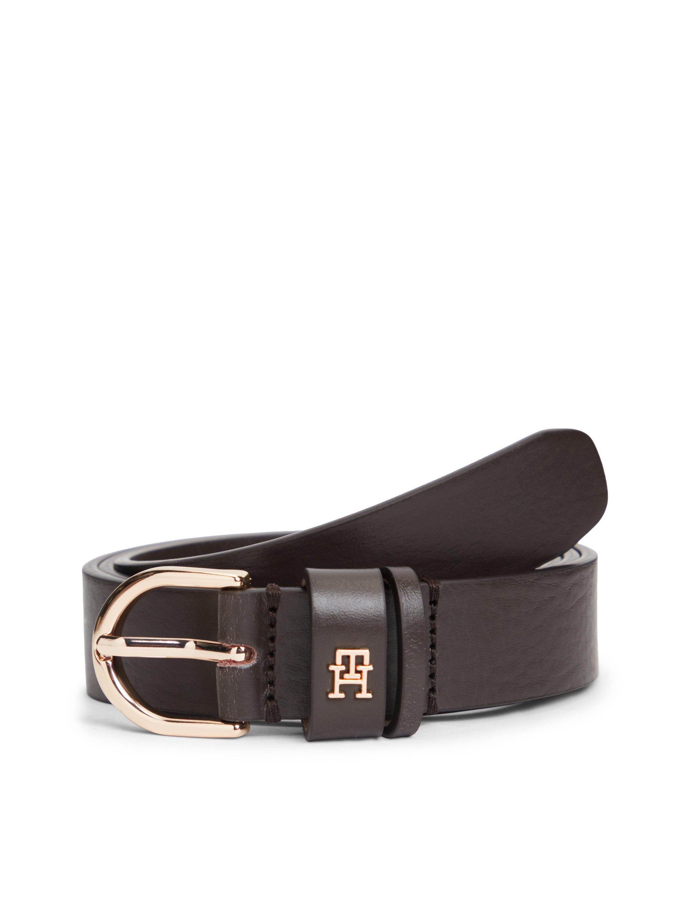 Tommy Hilfiger Ledergürtel ESSENTIAL EFFORTLESS 2.5 cm breit GOLD Logoemblem, weiche Haptik, ovale Einfachdornschließe