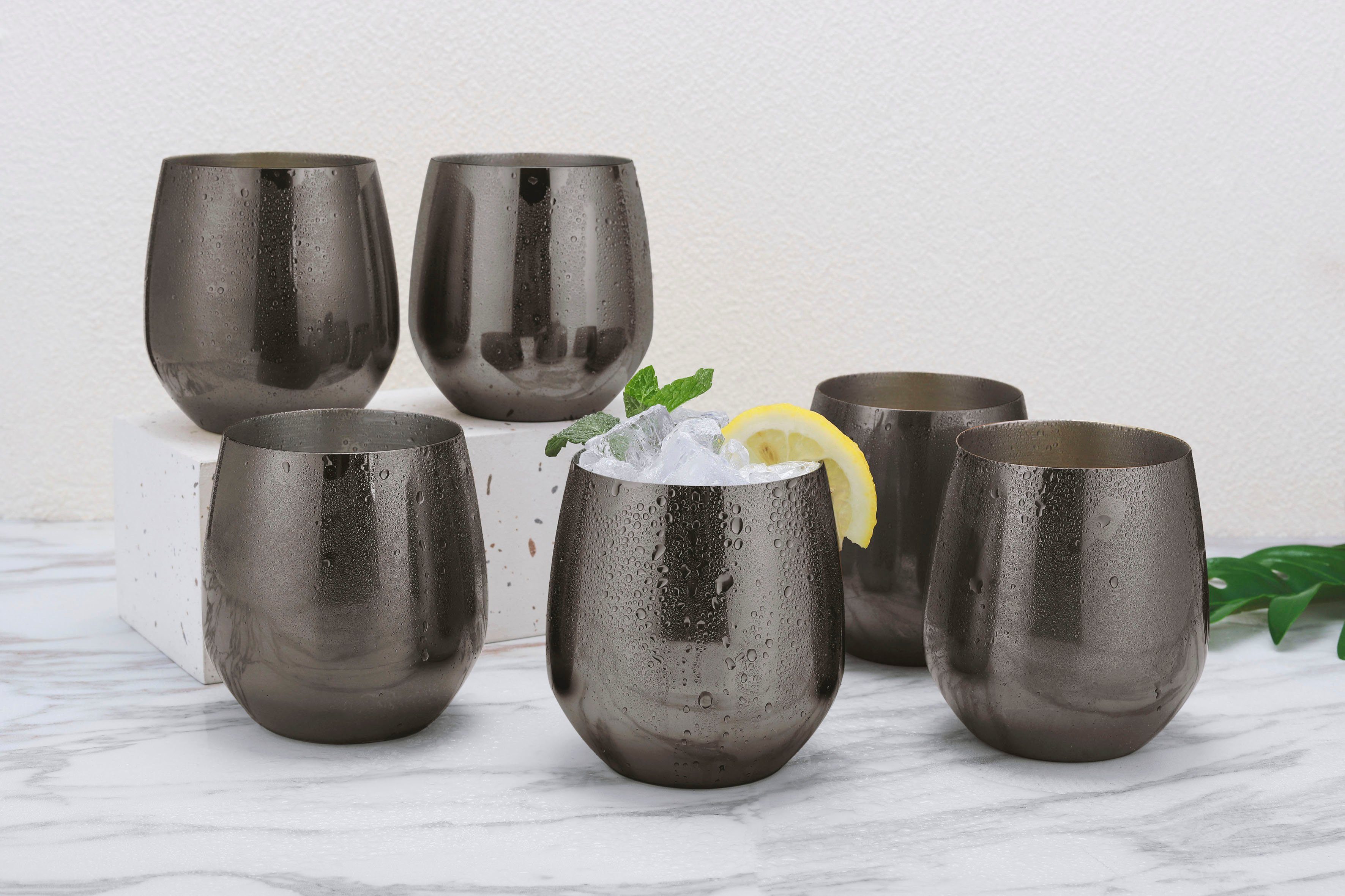 ECHTWERK Weinglas, 6-tlg., Edelstahl, (Wein & Wasserkelch-Set), 500 ml, bruchsicher, stiellos, 10 x 9,5 cm