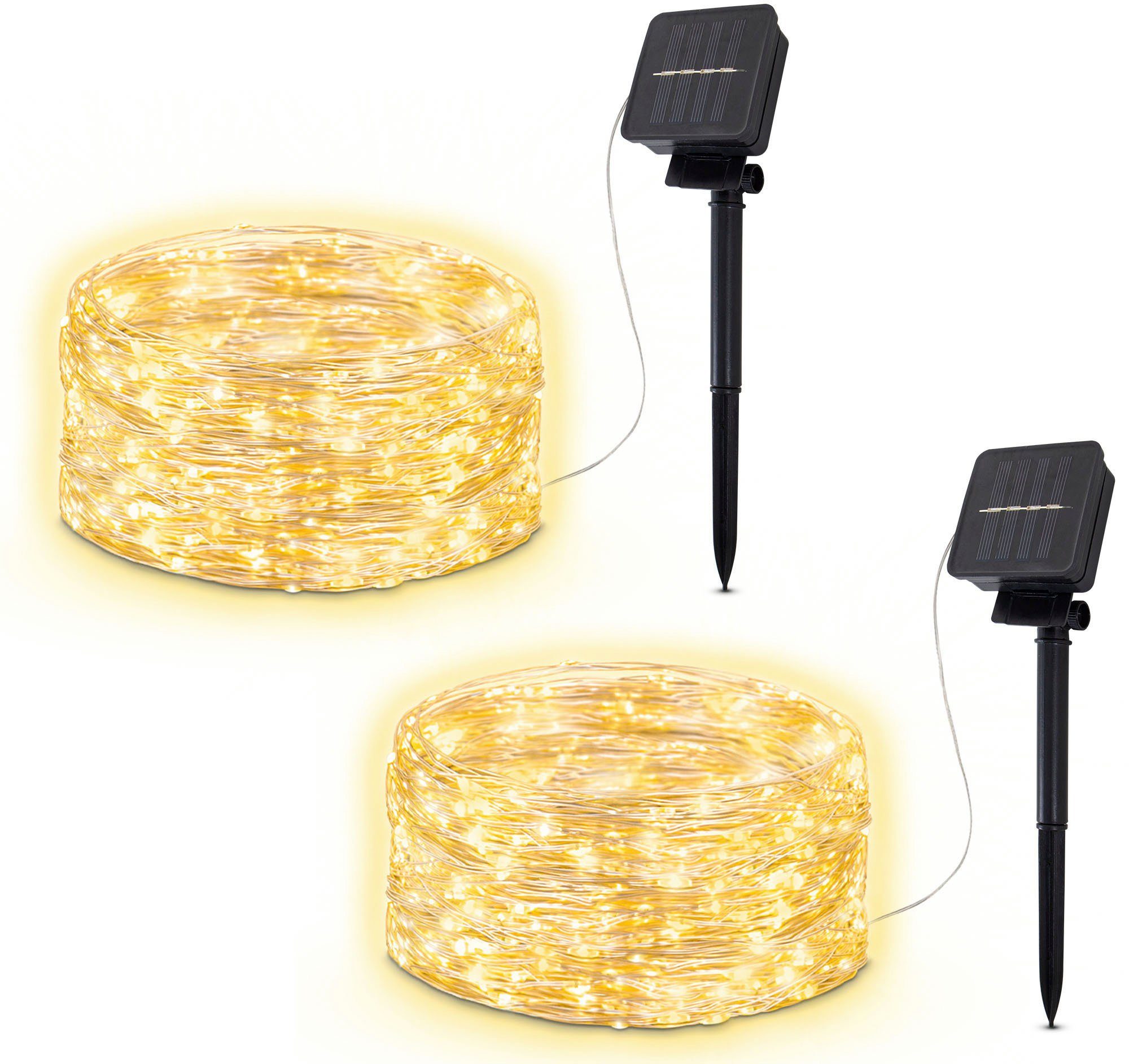 B.K.Licht LED-Lichterkette BK_SL1484 12 meter Solar-Lichterketten, 2er 