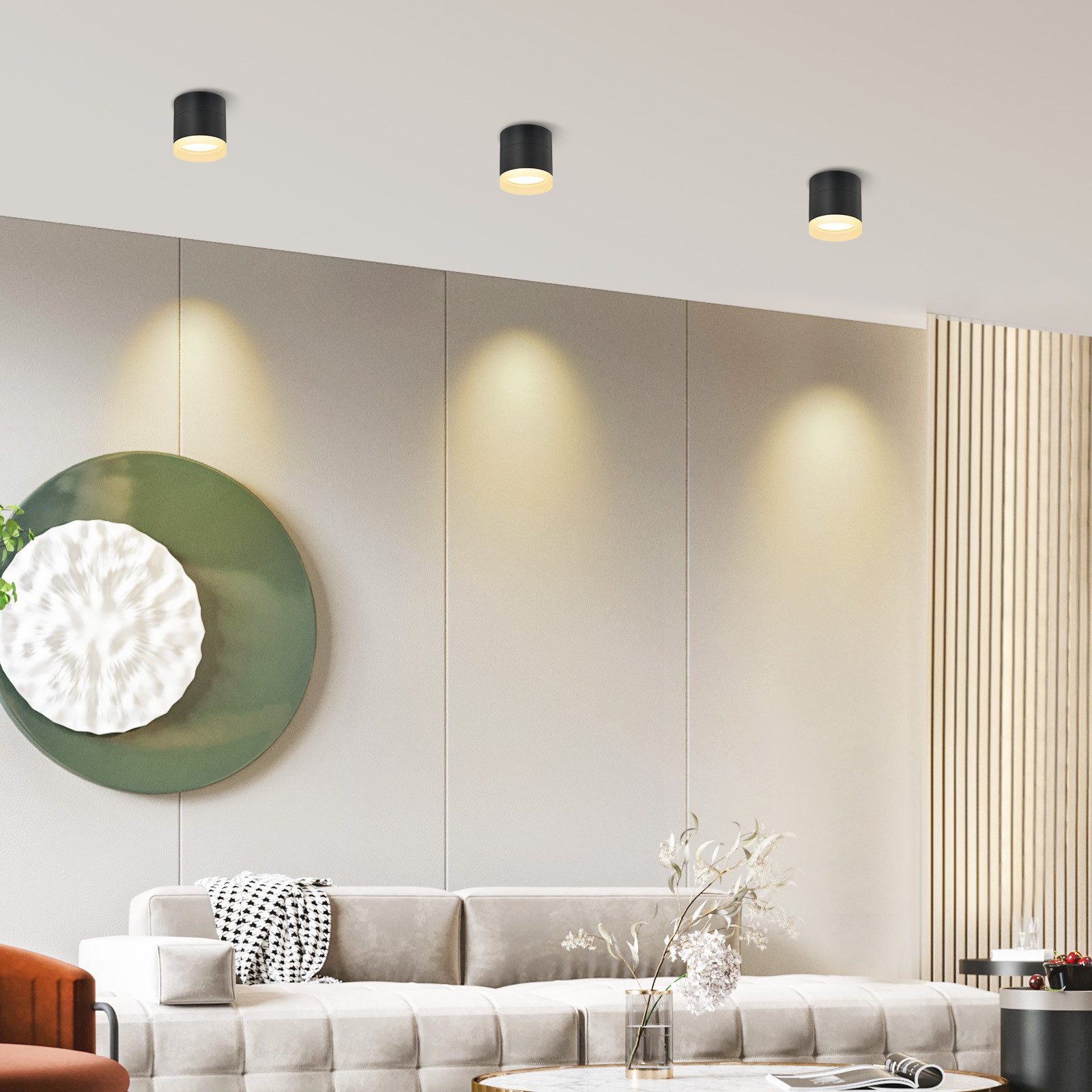 Faretto led da soffitto nero rotondo a plafone 5w bianco caldo_voghion.com