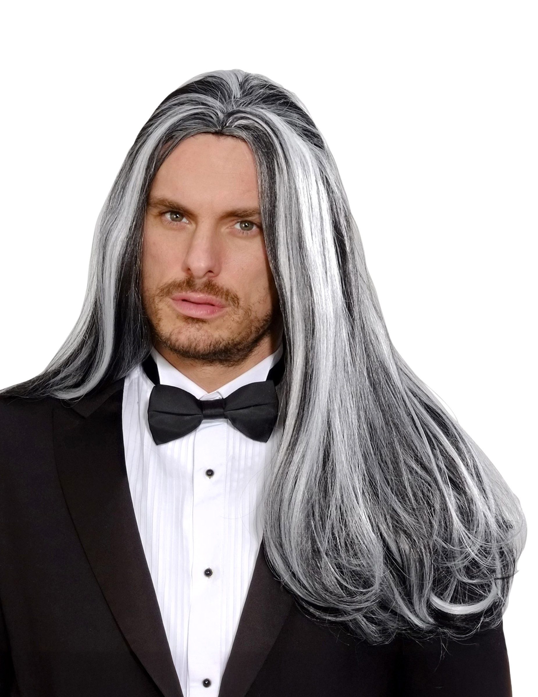 Kostüm Zweifarbige Halloween-Perücke Vampir-Herrenperücke schwarz-weiss