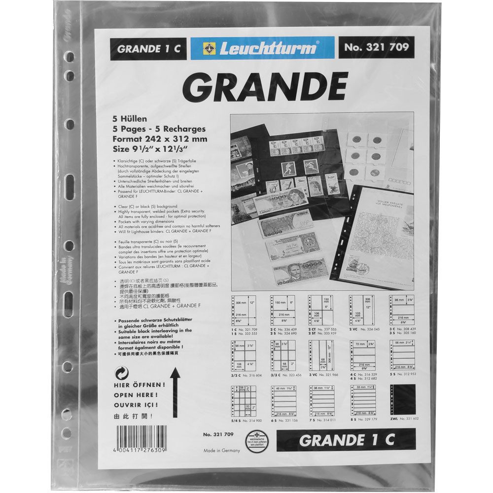 Leuchtturm Sammelkarte Kunststoffhüllen GRANDE, 1er Einteilung, glasklar, 5er Pack