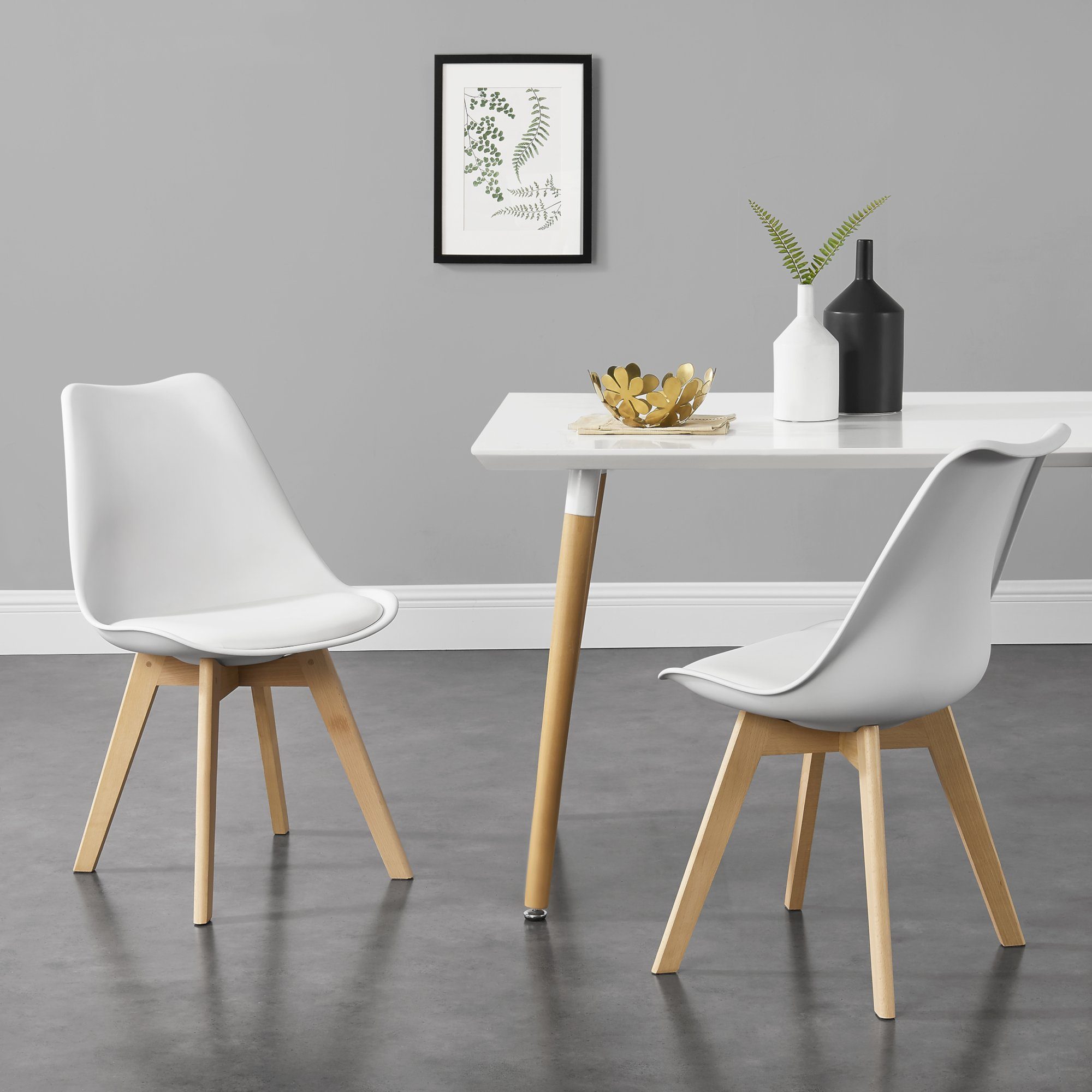 en.casa Esszimmerstuhl (4 Stück), »Fläten« Polsterstühle 4er Set Küchenstühle Schalenstühle Kunstleder Weiß