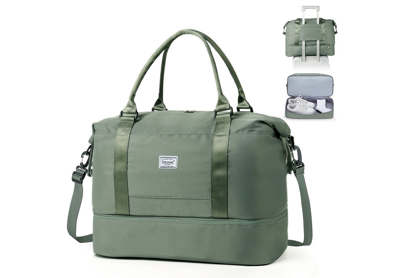TAN.TOMI Reisetasche Wasserdichter Reise-Seesack - Tragetasche, Sporttasche, Schultertasche (Erweiterbar mit Trolley-Ärmel und Nasstasche), Wochenendtasche für Damen und Herren - Krankenhaus-Tasche