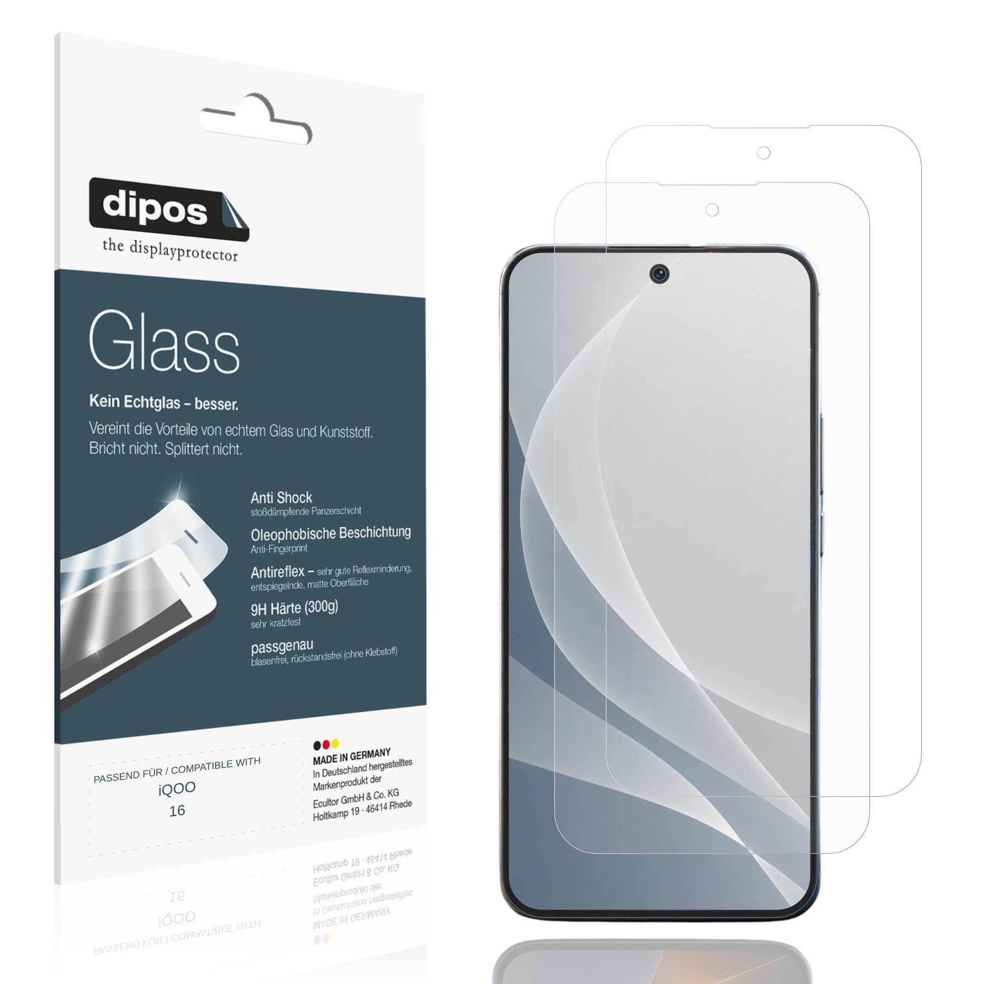 dipos Displayschutzfolie Schutzfolie für iQOO 16, 2 Stück, Displayschutz Schutz Folie Made in Germany