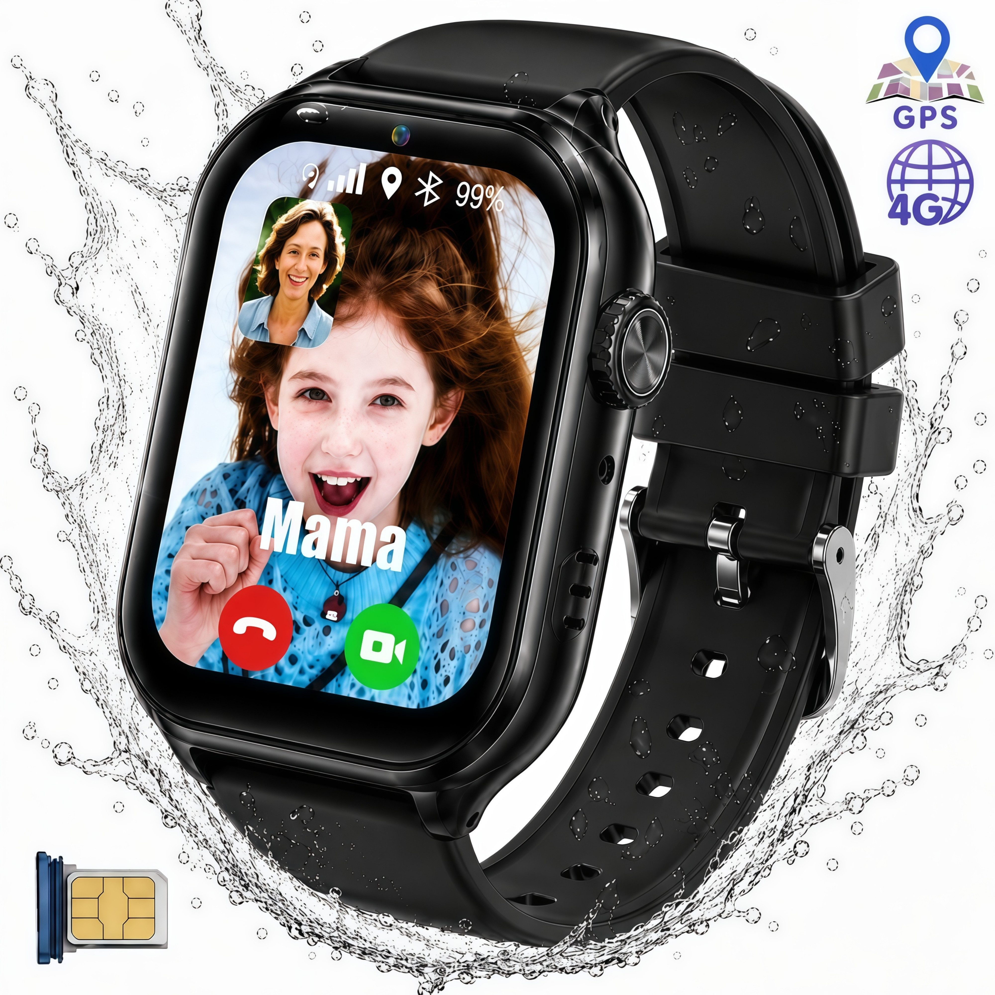 ibettertec Kinderuhr 2026 Smartwatch Kinder mit GPS und 4G, Installierbare APP Smartwatch (Smartwatch cm) 1,83"", 8GB, GPS+LES+WiFi, 4G-LTE, IP67, SOS, Bluetooth