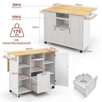 COSTWAY Küchenwagen, mit Weinflaschenregal, bis 175kg, 130x74x90cm