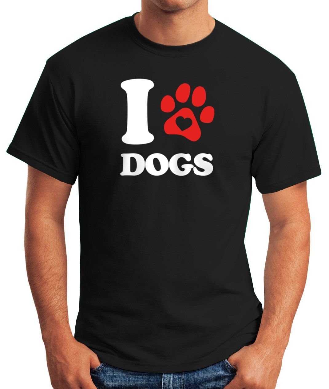 Abdruck lustiges mit I Shirt Gassi Herren Hundepfote love Dogs Print-Shirt Moonworks® Print Motiv T-Shirt MoonWorks Hunde