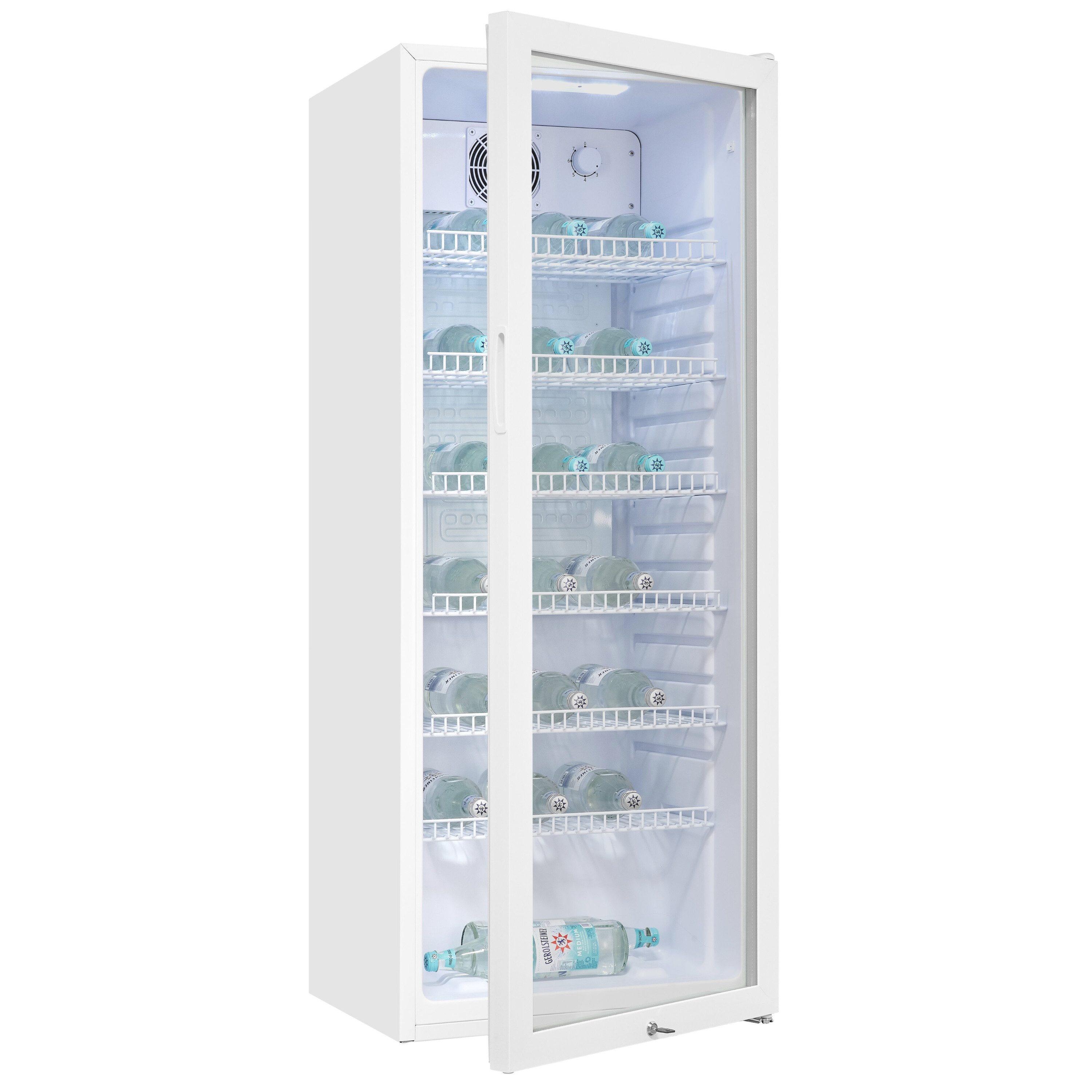 exquisit Getränkekühlschrank GKS5240-GT-160C, 140 cm hoch, 54 cm breit, Isolierglastür, Gitterablage, manuelle Temperaturregelung
