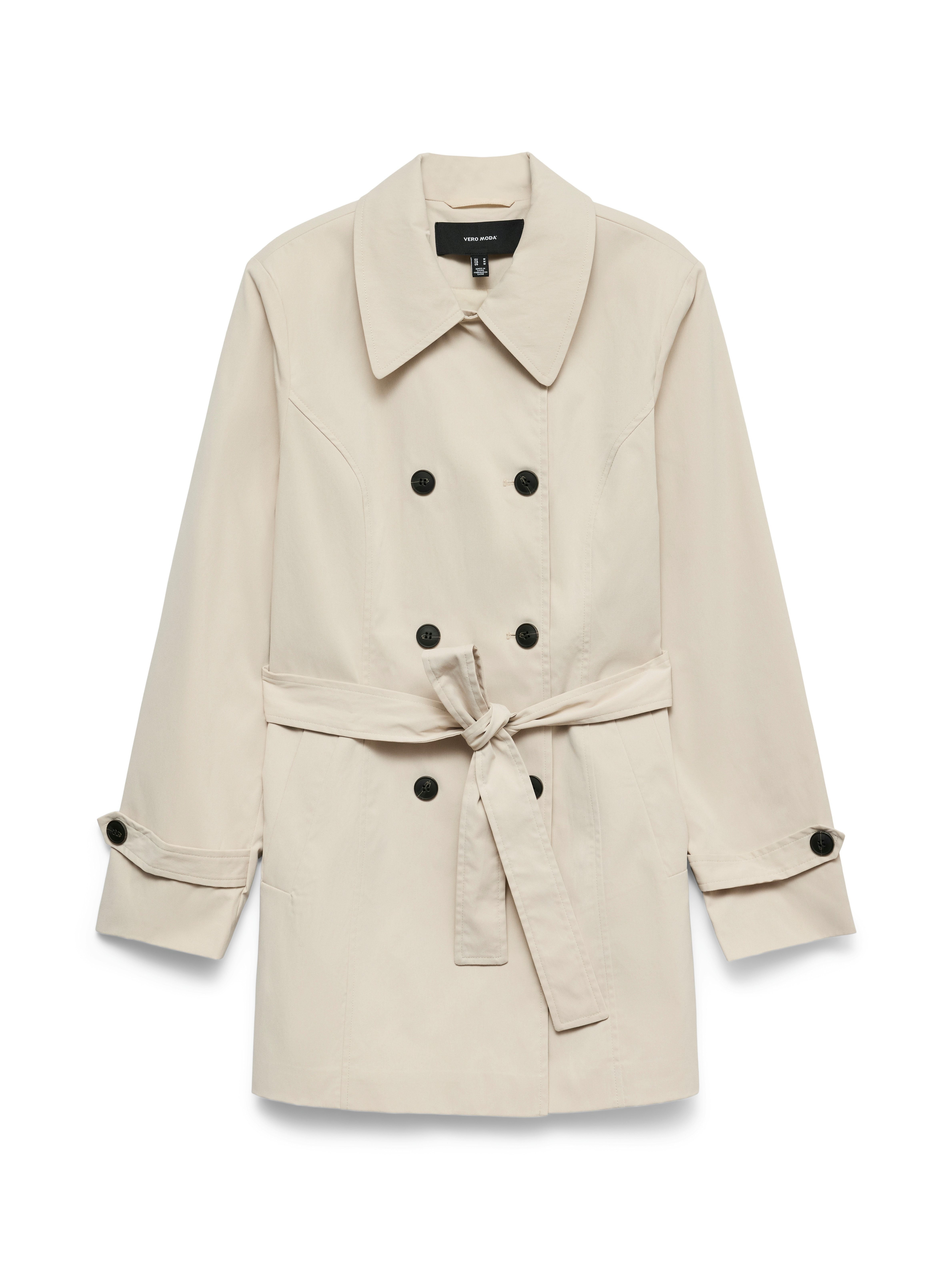 Vero Moda Trenchcoat VMCHELSEA OLIVIA TRENCHCOAT NOOS kurzer 2-Reiher mit abnehmbarem Bindegürtel