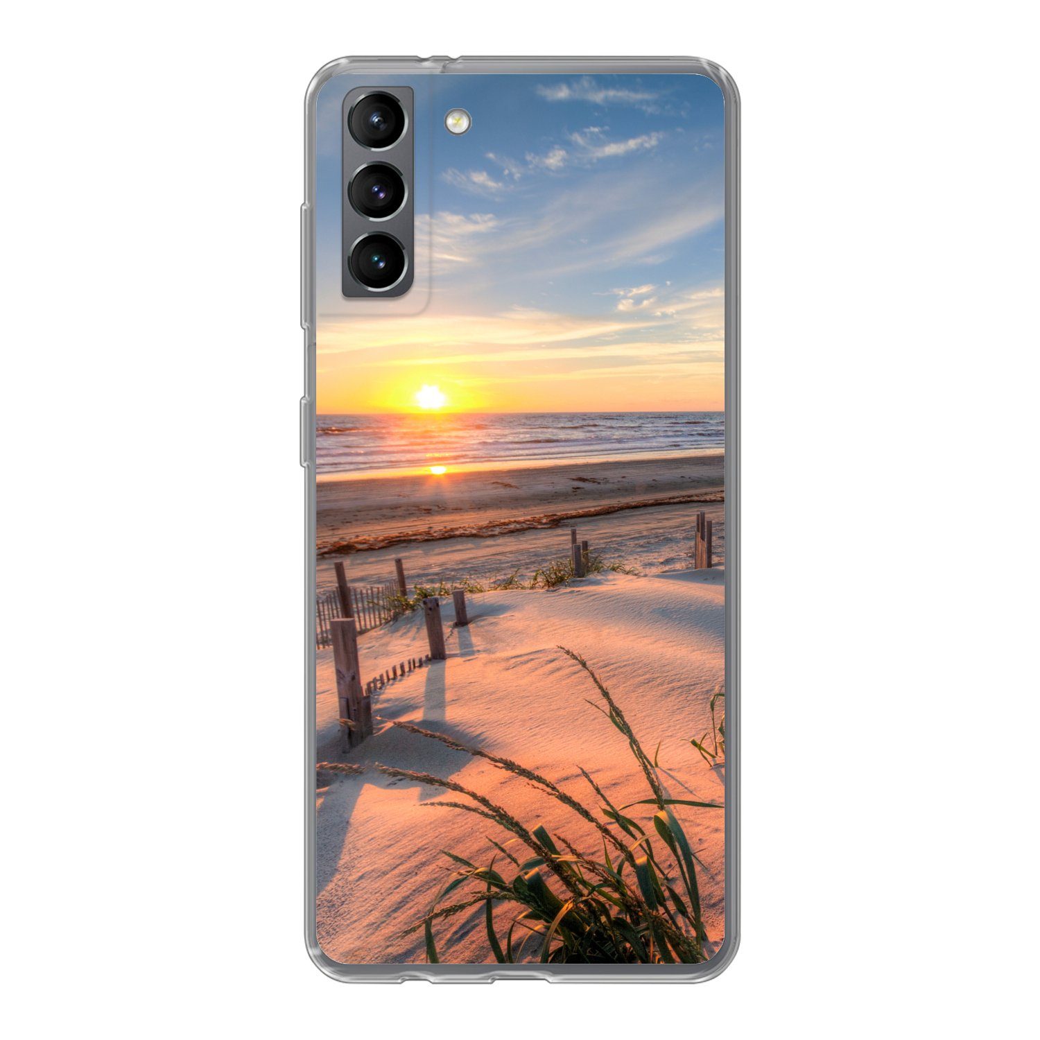 MuchoWow Handyhülle für Samsung Galaxy S21 Plus Strand - Meer - Düne - Sonnenuntergang - L, Phone Case, Silikon, Schutzhülle Dünn