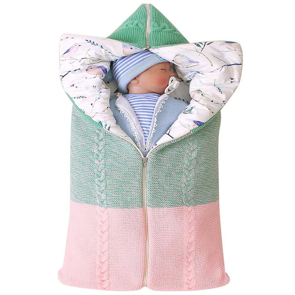 Babydecke Neugeborenen Wickeldecke, Multifunktional Schlafsack Kinderwagen Decke, Juoungle rosa,grün