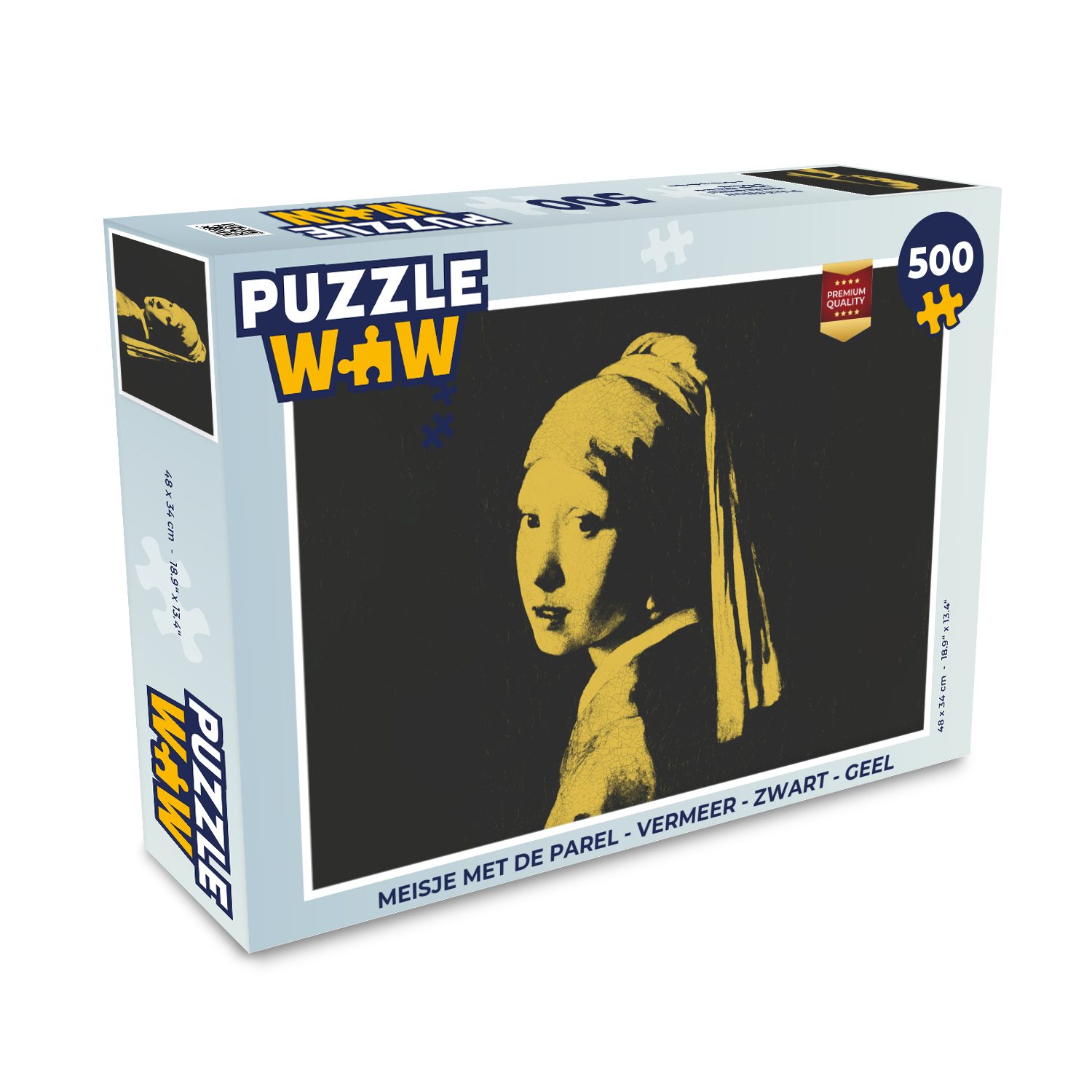 MuchoWow Puzzle Mädchen mit Perlenohrring - Vermeer - Schwarz - Gelb, 500 Puzzleteile, Foto-Puzzle, Bilderrätsel, Puzzlespiele, Spielzeug