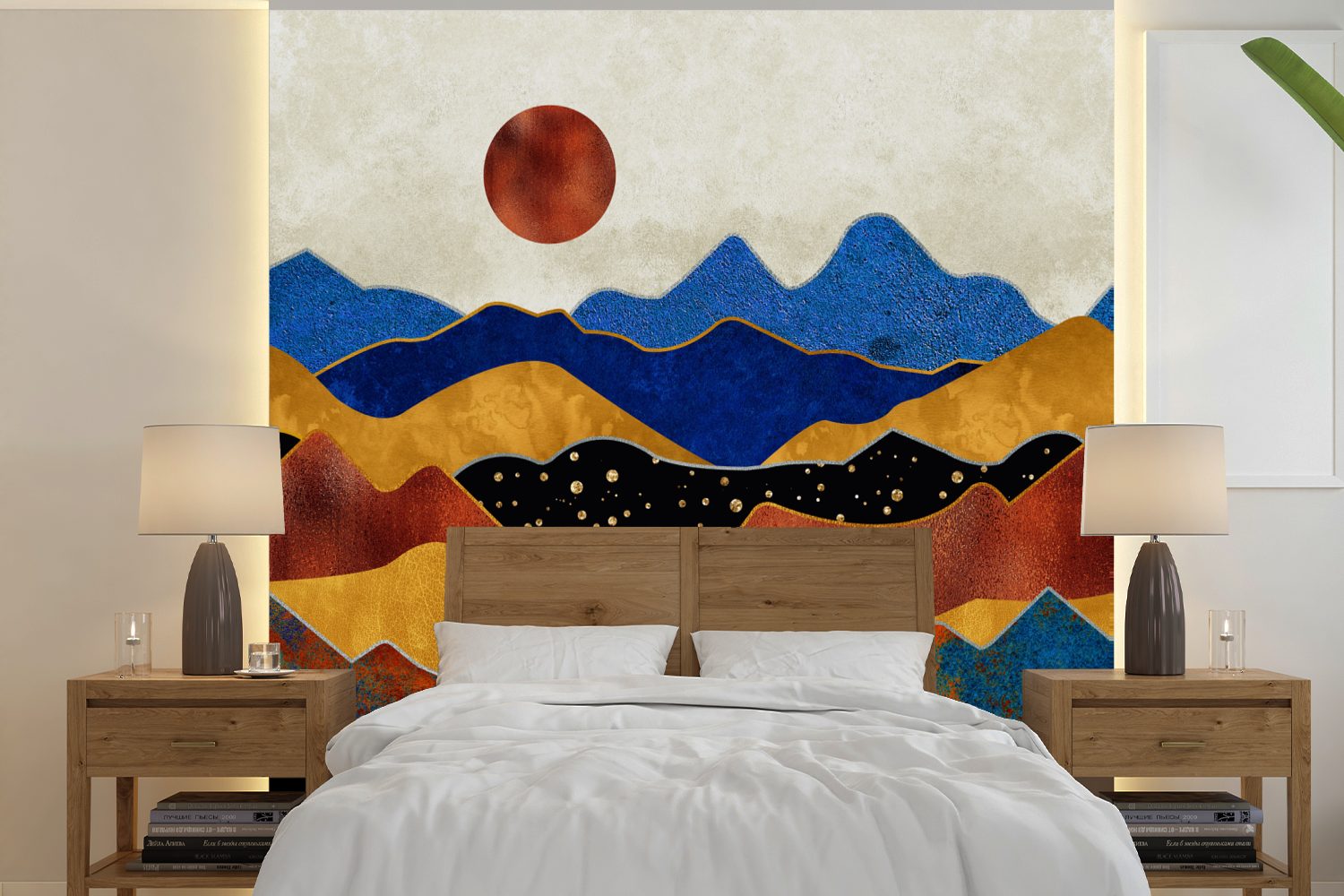 Wandtapete oder Vinyl Gold Schlafzimmer, Matt, MuchoWow - Marmor Blau, für - bedruckt, Tapete Fototapete St), (5 Wohnzimmer