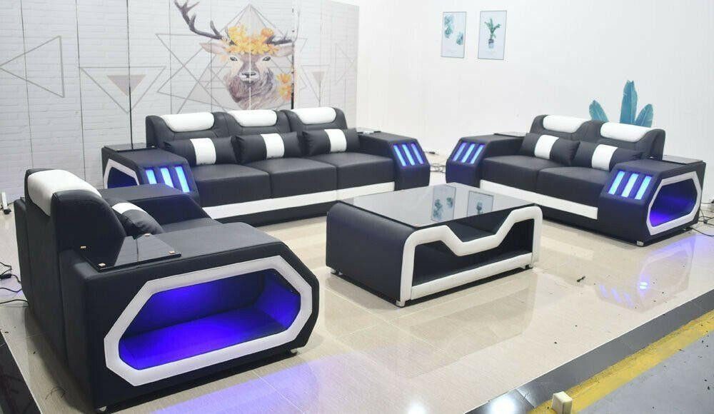 JVmoebel Polstergarnitur Moderne LED Sofagarnitur 3+2+1 Sitzer mit Couchtisch Luxus Set Neu, (3+2+1 Sitzer + Couchtisch), Made in Europa