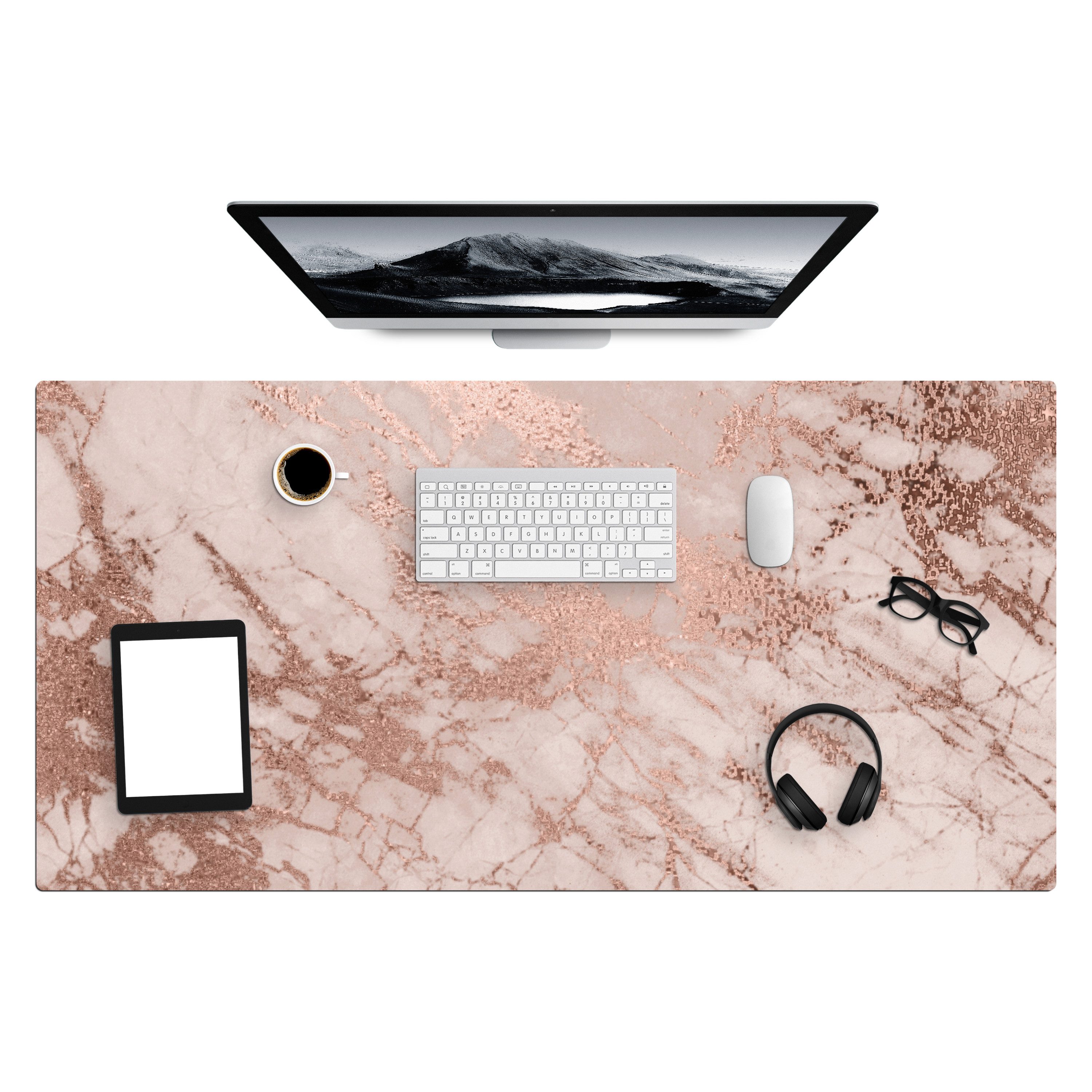 MuchoWow Gaming Mauspad Marmor - Rosa - Luxus - Marmoroptik - Glitzer - Design (1-St), Gaming Mauspad XXL, Schreibtischunterlage, Gaming Zubehör, 120x60 cm