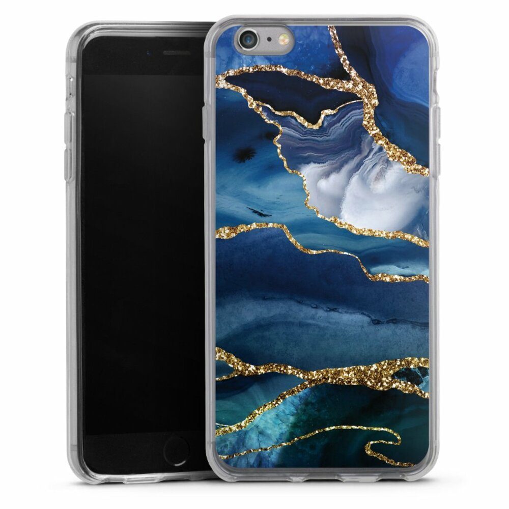 DeinDesign Handyhülle Blue Marble Gold Glitter Look, Silikon Hülle, Bumper Case, Handy Schutzhülle, Smartphone Cover Marmor Blau Gold & Kupfer