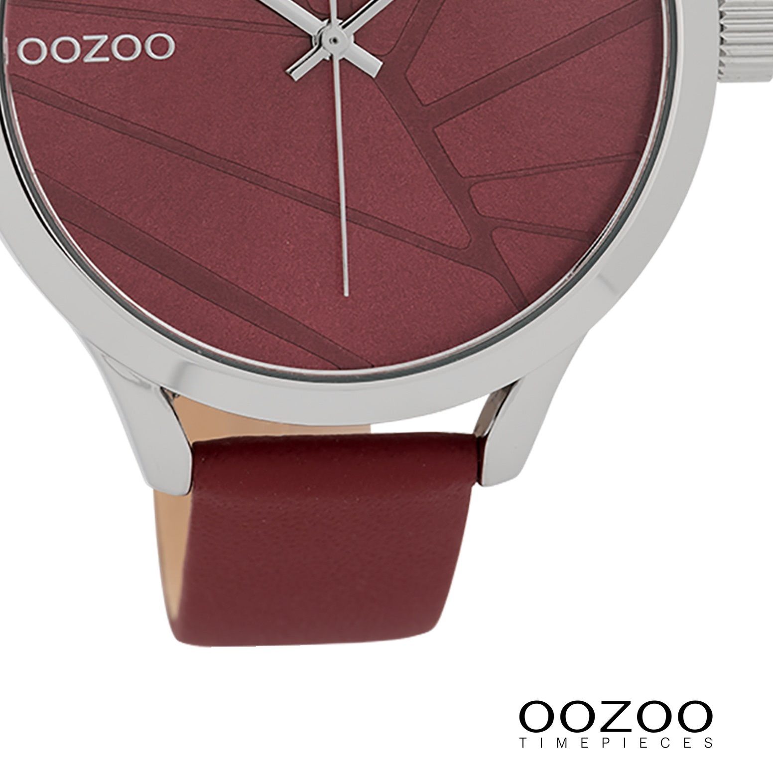 Timepieces, 43mm), Lederarmband rund, Armbanduhr groß Oozoo Quarzuhr (ca. Damen rot, Damenuhr OOZOO Fashion
