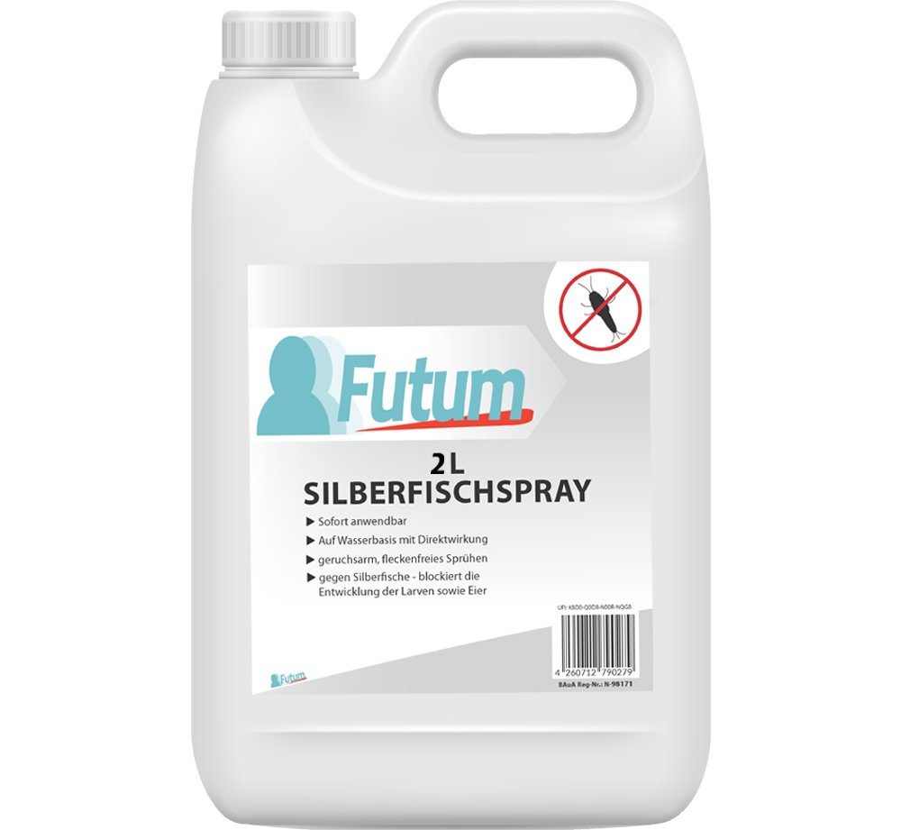 FUTUM Insektenspray mit nicht, geruchsarm, Langzeitwirkung ätzt l, auf 2 Silberfische Mittel Silberfisch bekämpfen, gegen / brennt Spray Wasserbasis