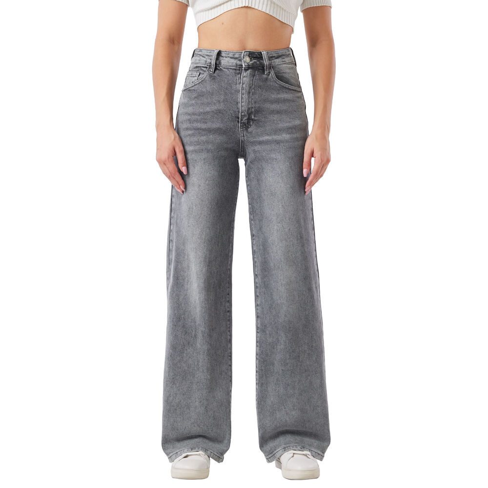 Ital-Design Dad-Jeans Damen Freizeit (91279918) Used-Look Stretch High Waist Jeans in Grau