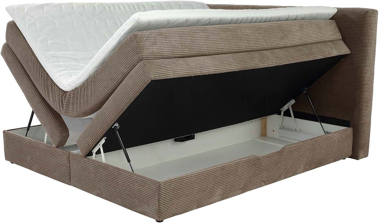 Jockenhöfer Gruppe Boxspringbett AMY mit Bettkasten, inkl. Bonnell- oder Taschenfederkernmatratze H3-H4, mit 6 cm Kaltschaum-Topper, Cord-Bezug, 180x200 und 200 – Bild 3 von 5