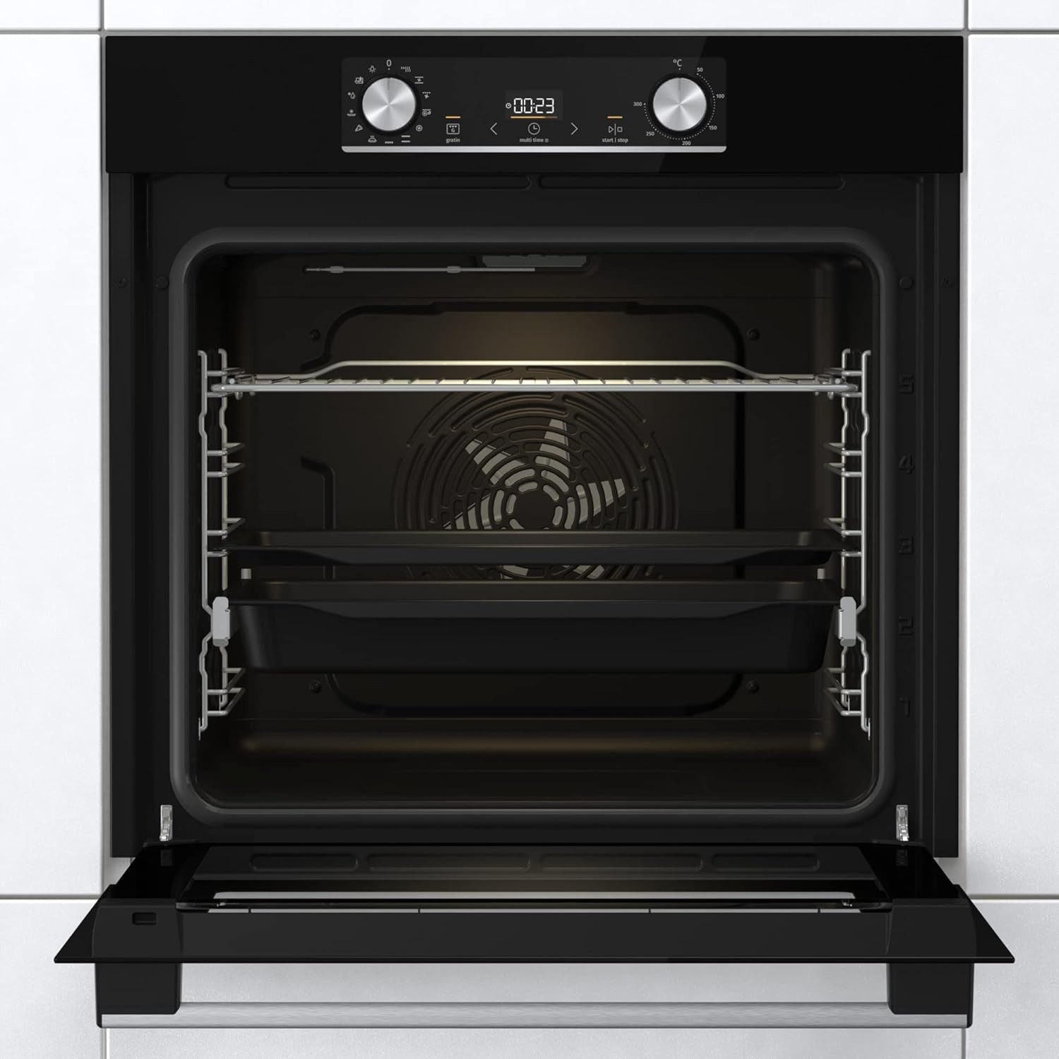 GORENJE Einbaubackofen Black Steam Set, mit 1-fach-Teleskopauszug, Pyrolyse-Selbstreinigung, Backofens-Set Black/Steel Steam Set, 12 Beheizungsarten