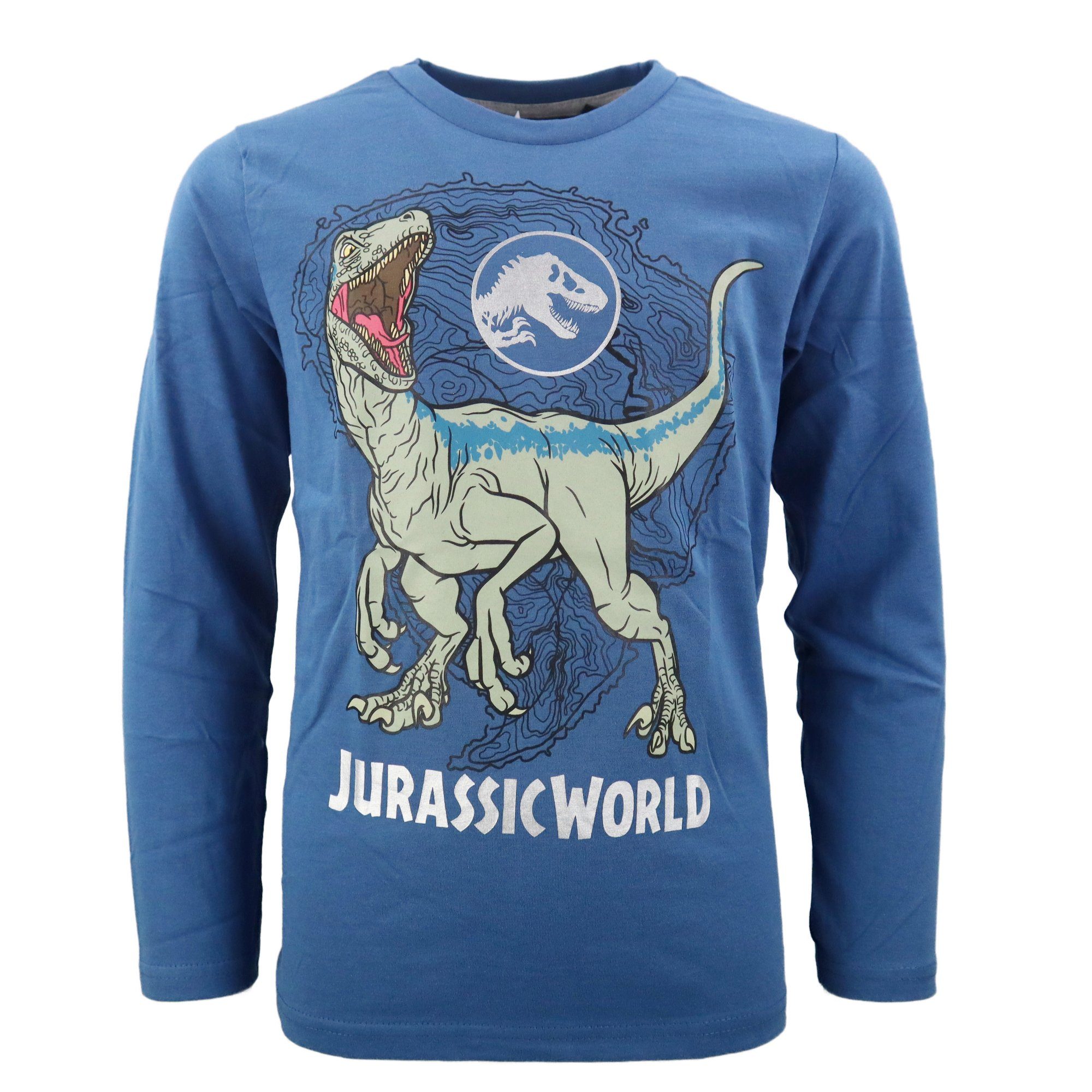 Jurassic World Langarmshirt Jurassic World 104 128, Kinder oder Blau Gr. Velociraptor T-Rex oder bis Shirt Baumwolle, Beige Jungen 100