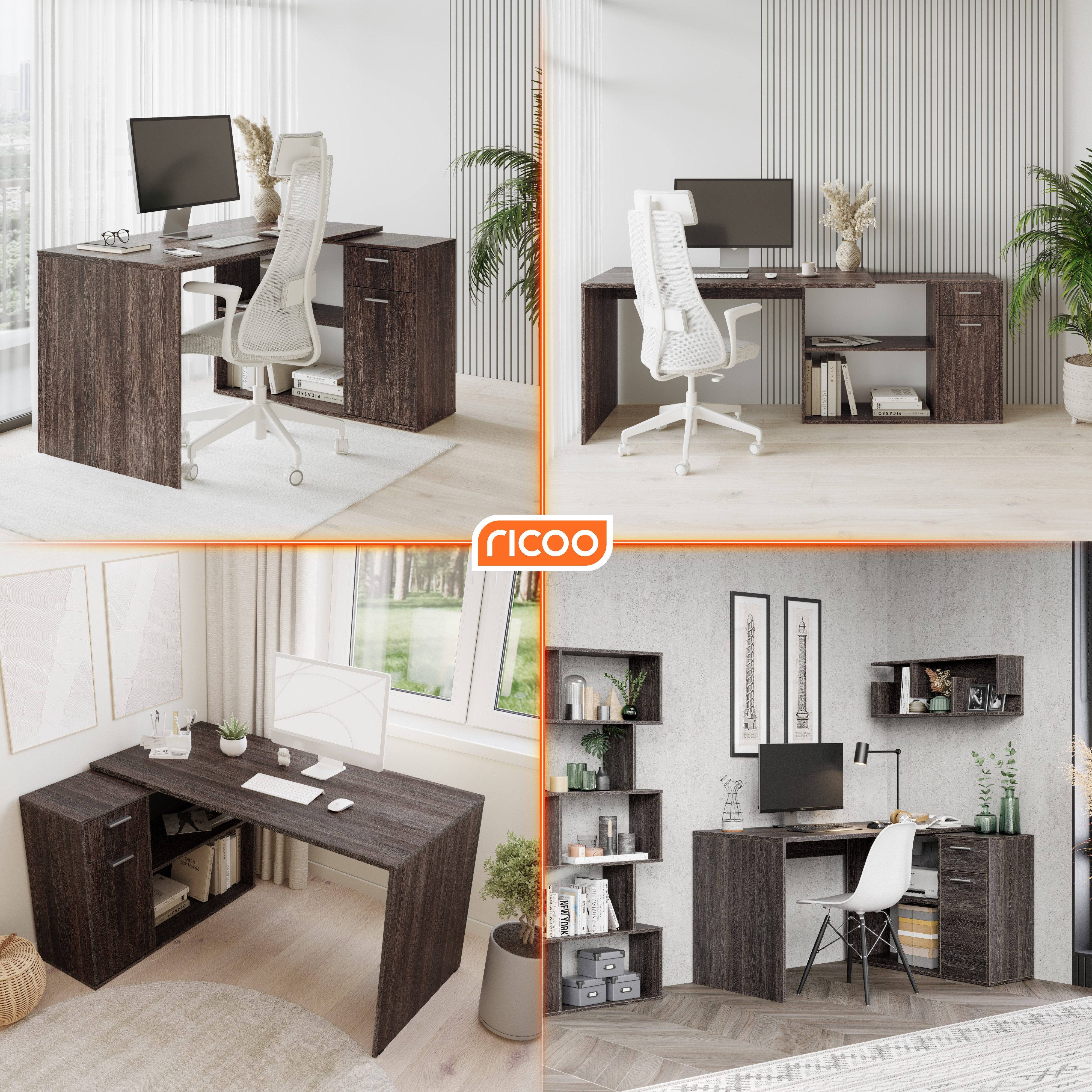 RICOO Eckschreibtisch WM083-VW, Schreibtisch Bürotisch Ecke günstig online kaufen