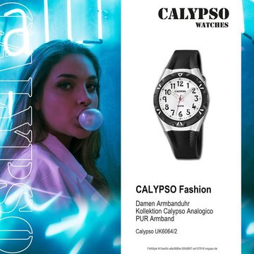 CALYPSO WATCHES Quarzuhr Calypso Damen Uhr K6064/2 Kunststoffband, (Analoguhr), Damen Armbanduhr rund, PURarmband schwarz, Fashion