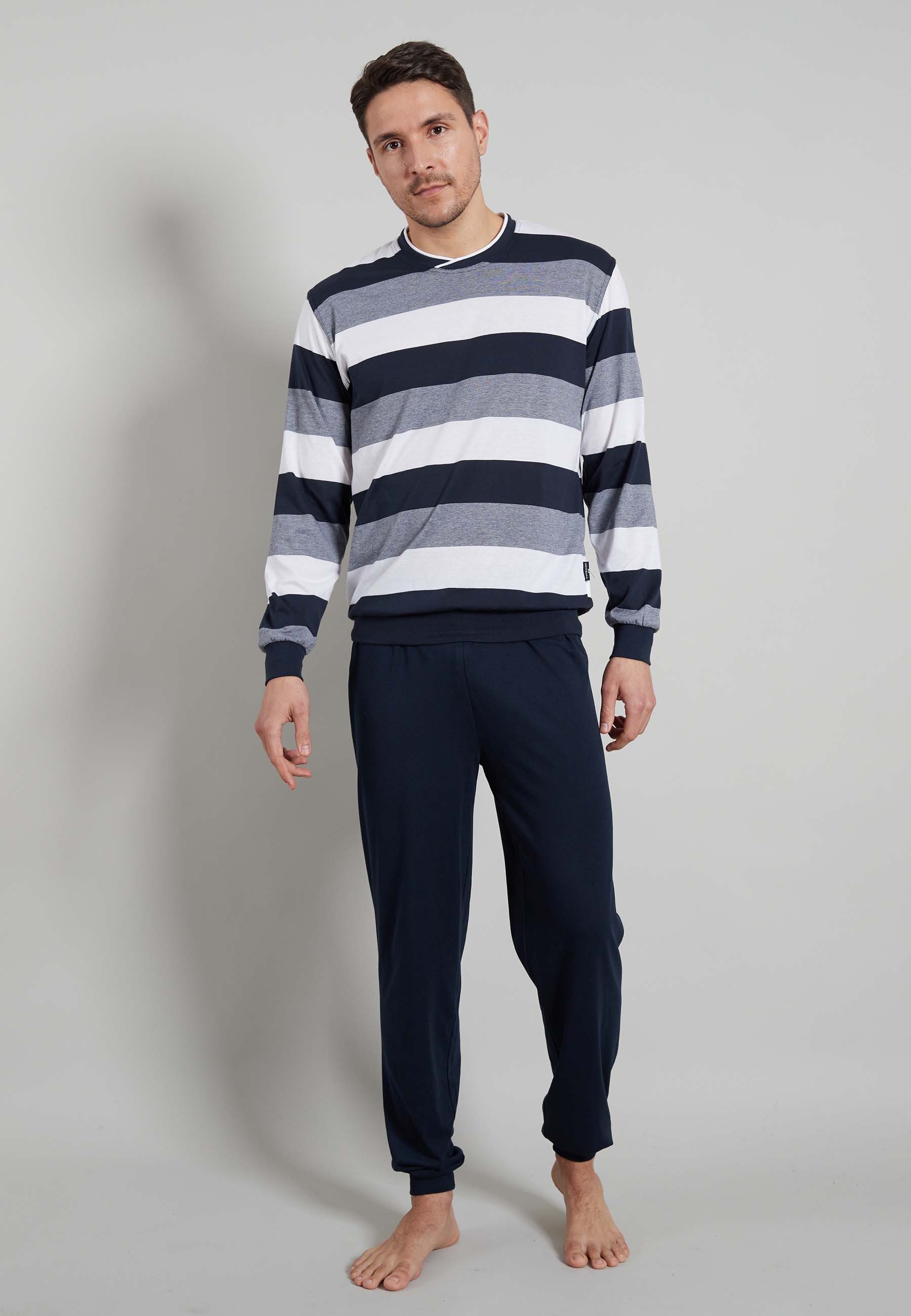 GÖTZBURG Pyjama GÖTZBURG Herren Pyjama blau quergestreift (1 tlg) günstig online kaufen