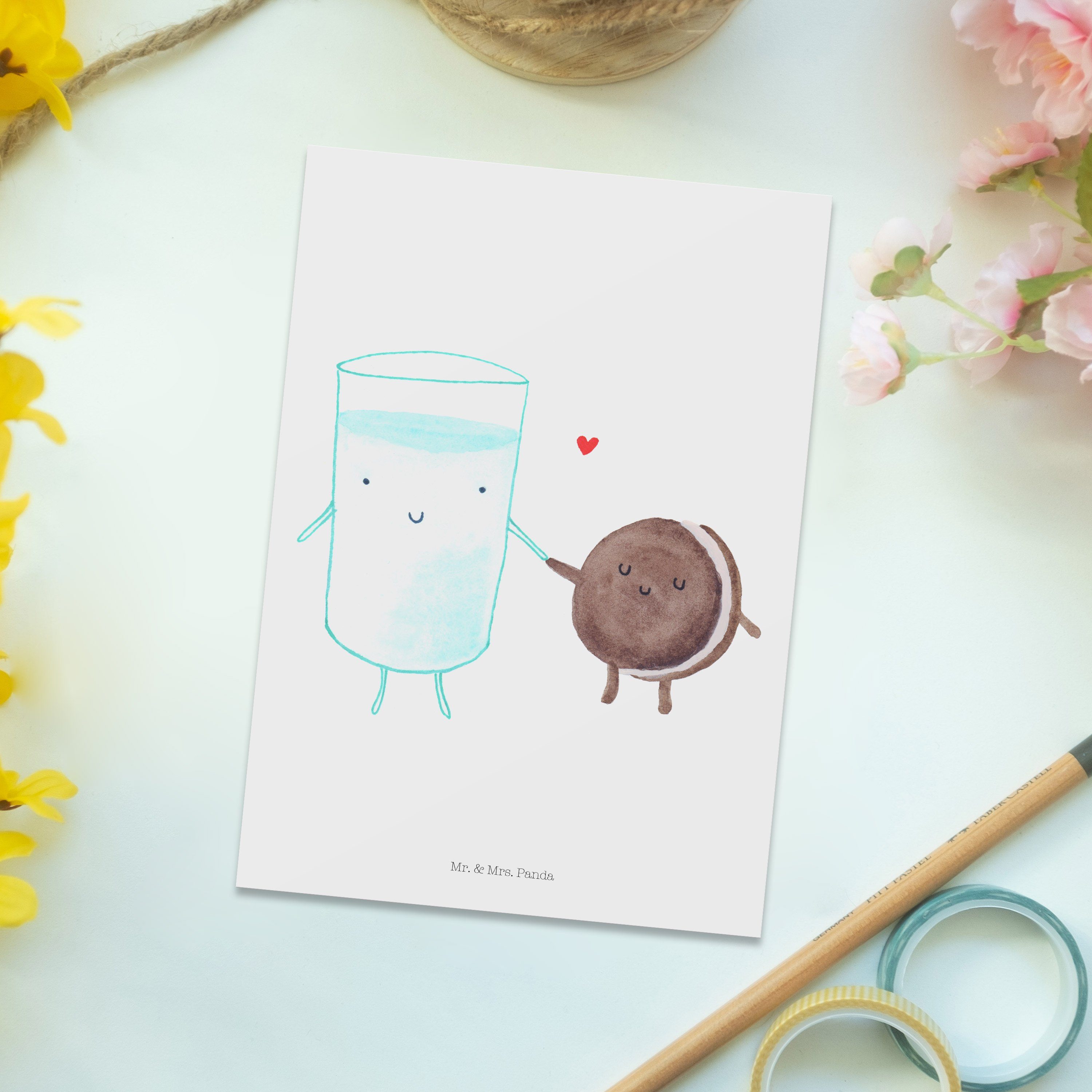 Mr. Geschenk, - & Milch & Motiv Paar, süß, Postkarte Weiß Keks perfektes Kar Kekse, - Mrs. Panda
