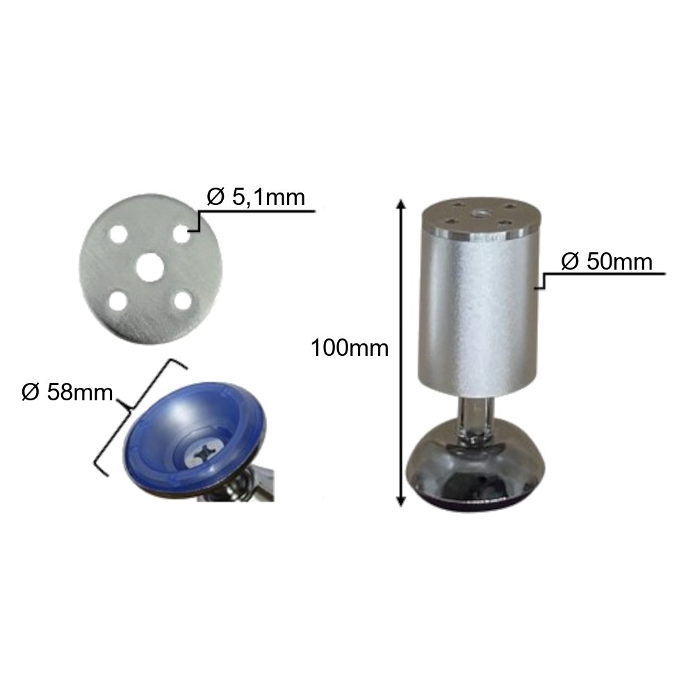 HOOZ Möbelfuß 4er Set Möbelfuß Aluminium Matt 10cm - höhenverstellbar