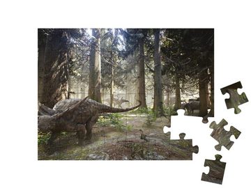 puzzleYOU Puzzle Sauropelta-Dinosaurier grasen in einem Wald, 48 Puzzleteile, puzzleYOU-Kollektionen Dinosaurier, Tiere aus Fantasy & Urzeit