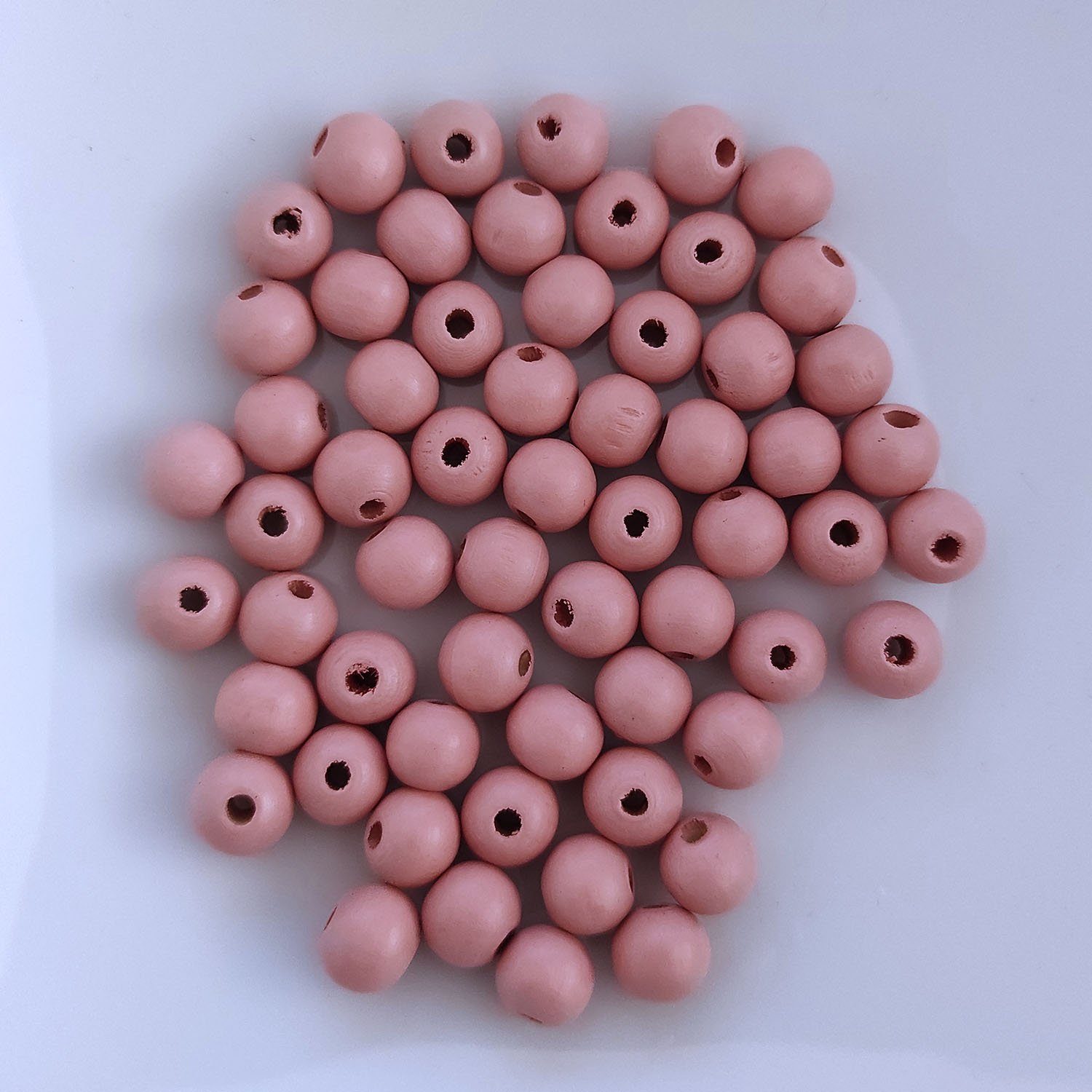 Kopper-24 Bastelperlen Holzperlen rund, 60 Stück, 10 mm, Rosa
