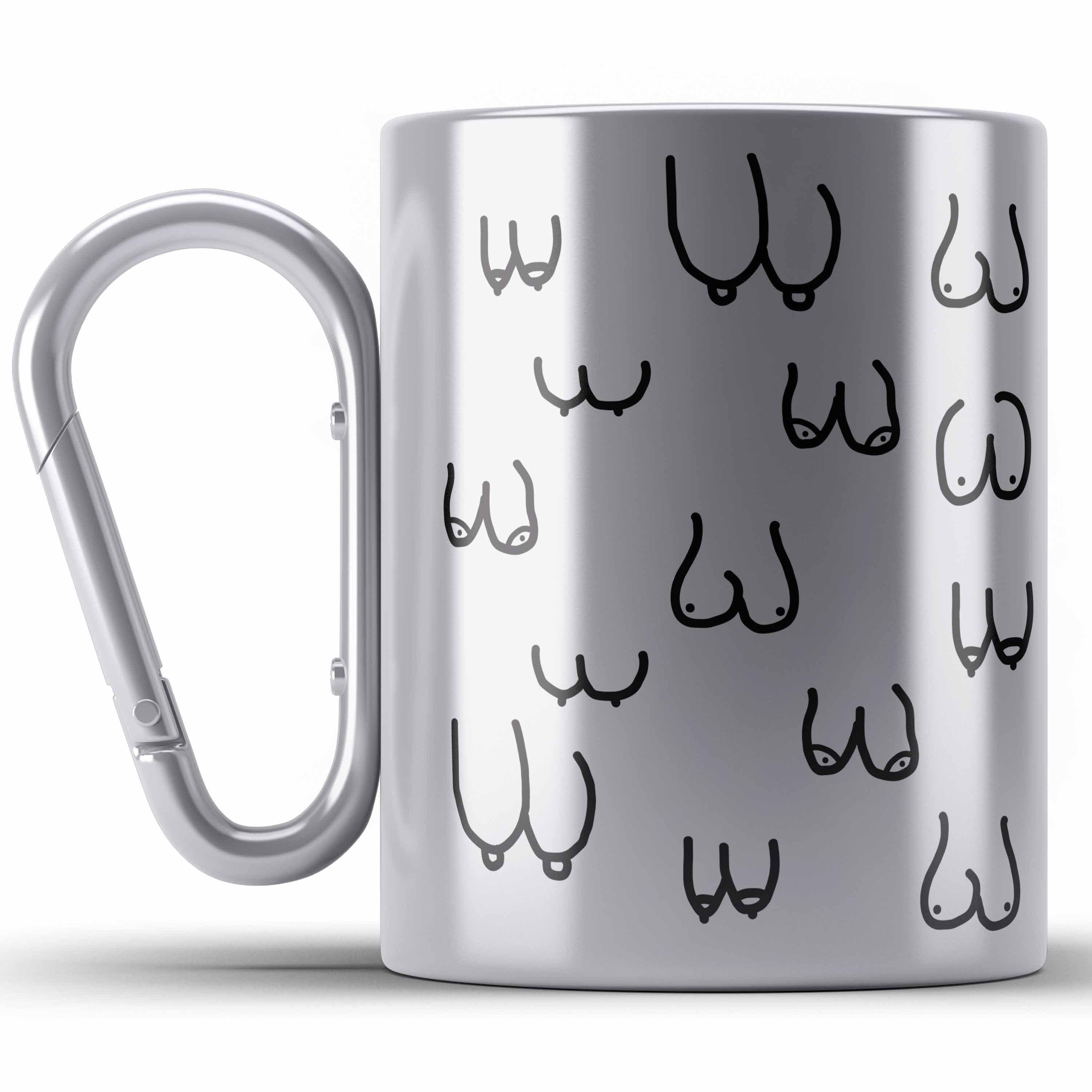 Thermotasse Lustige Edelstahl Tasse mit Busen / Brüsten für Erwachsene als 18+ Ges