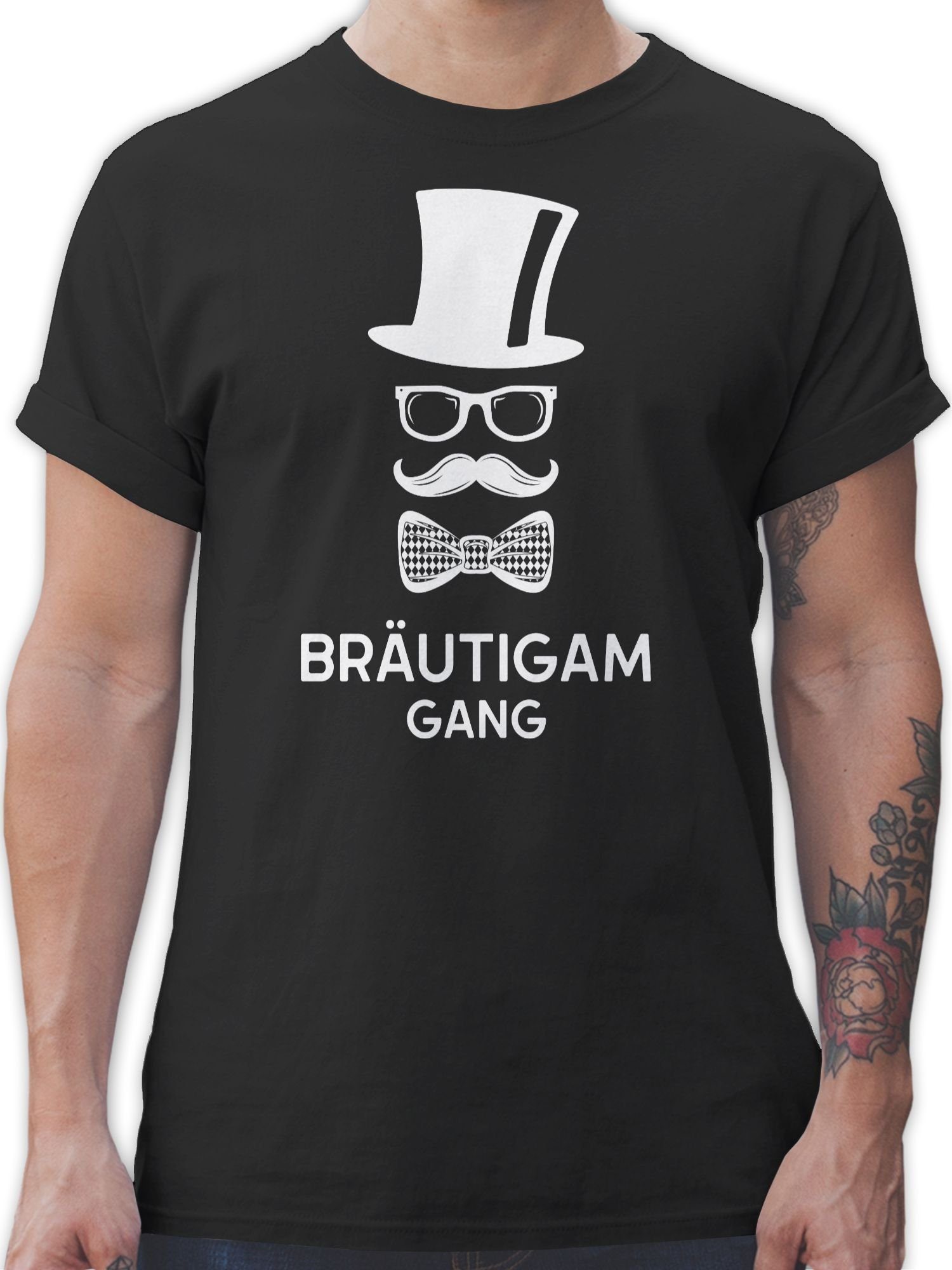 Shirtracer T-Shirt Bräutigam Gang Hipster Team Groom JGA Männer 01 Schwarz