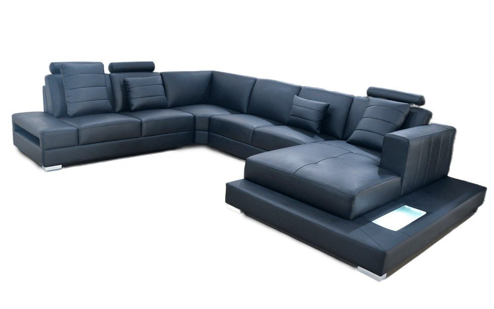 JVmoebel Ecksofa Schwarze U-Form Wohnlandschaft mit Kunstleder und LED-Beleuchtung, 1 Teile, Made in Europa