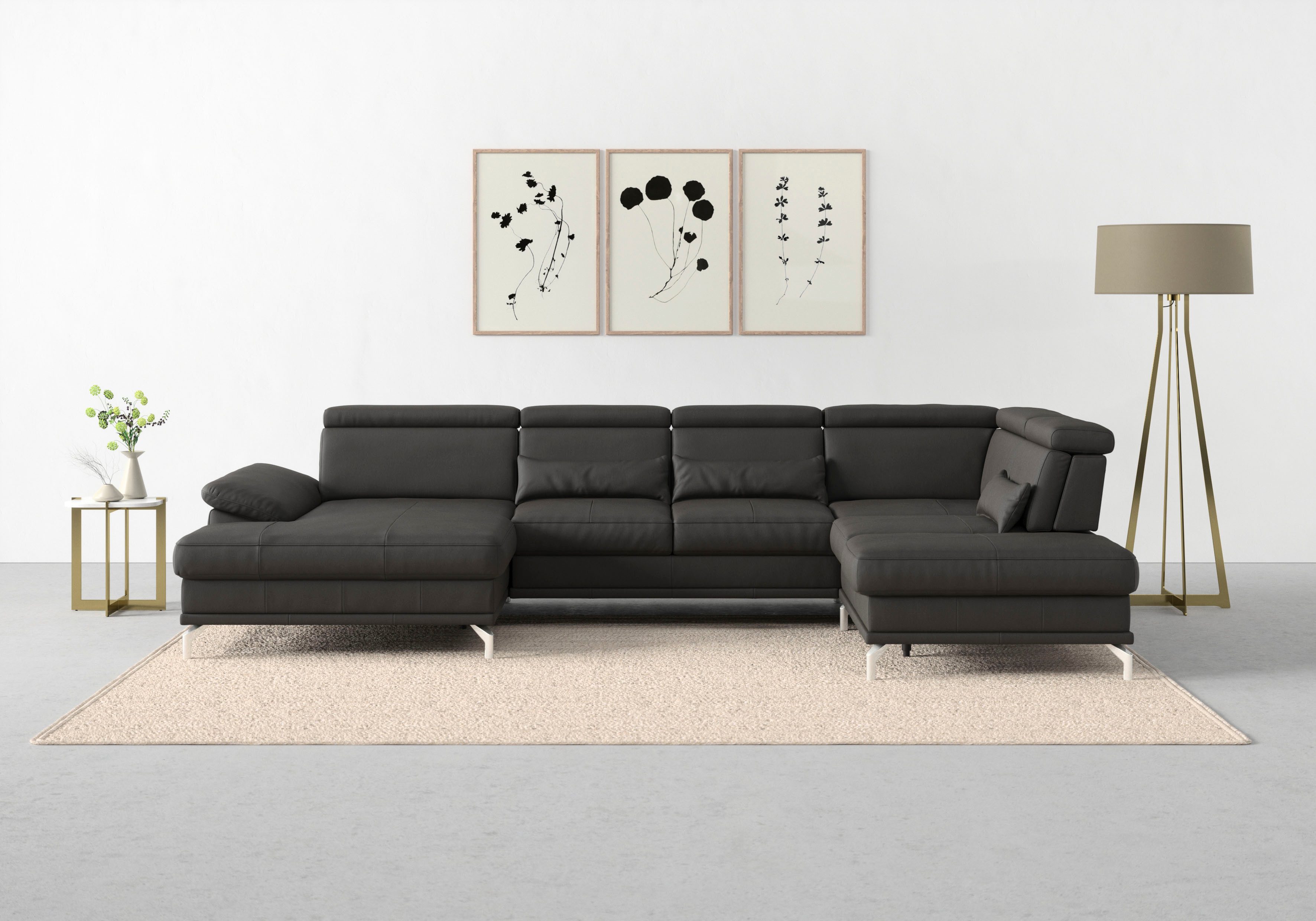 sit&more Wohnlandschaft Cabrio U-Form, B: 359 cm, mit Sitztiefen-, Arm- & Kopfteilverstellung, 3 Nierenkissen, Federkern, optional Bettfunktion und Stauraum