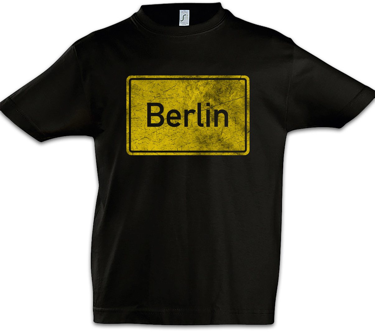 Print-Shirt Berlin Road Sign Kinder T-Shirt Germany City Stadt Ortsschild