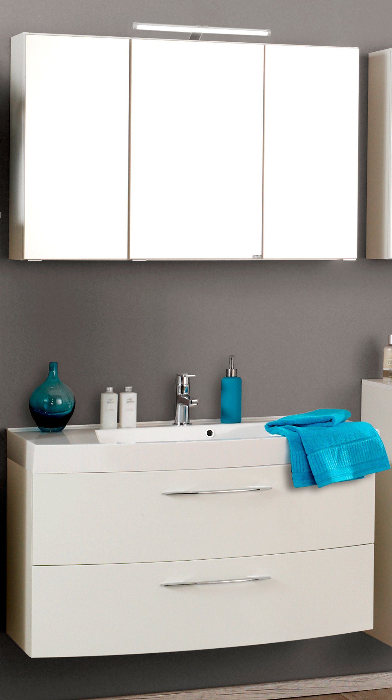 welltime Badmöbel-Set Florida, (2-St), Breite 100 cm, Waschtisch mit gewölb günstig online kaufen