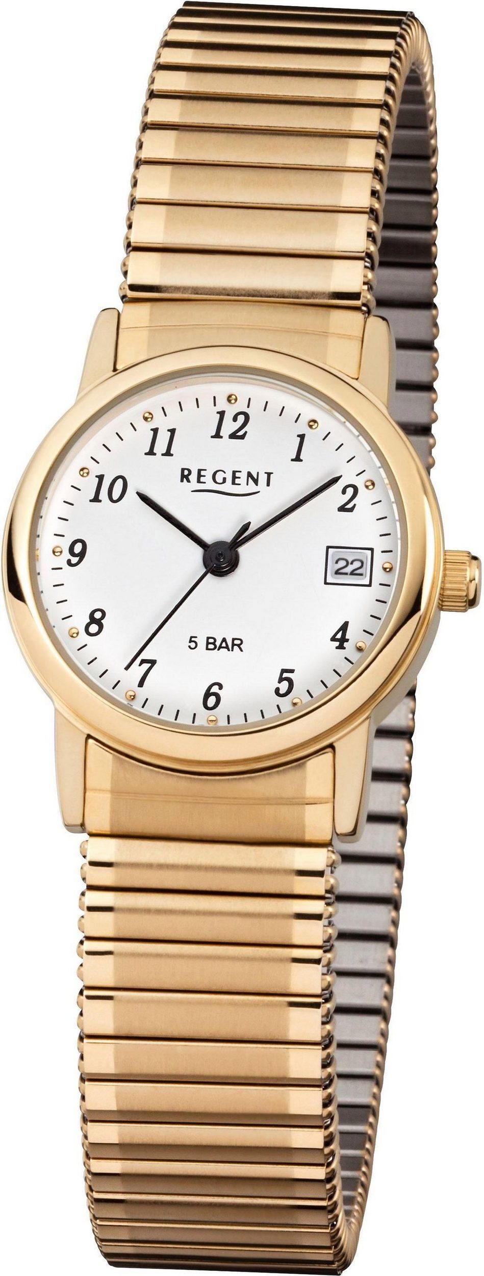 Regent Quarzuhr Regent Damen Herren-Armbanduhr gold Analog, Damen, Herren  Armbanduhr rund, klein (ca. 25mm) Edelstahl, goldarmband