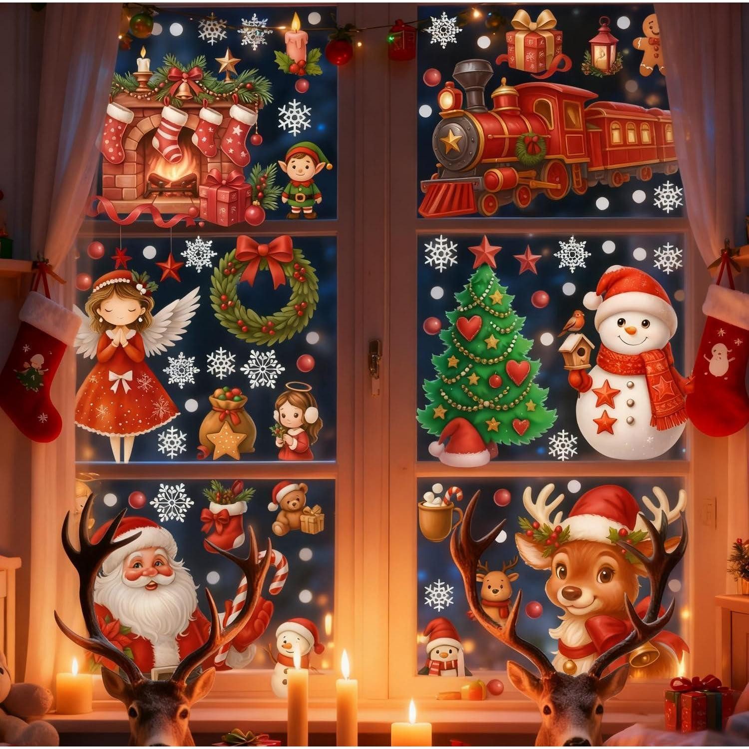 LuxusKollektion Fensterbild Fenstersticker Weihnachten Schneeflocken/Sterne/Häuser