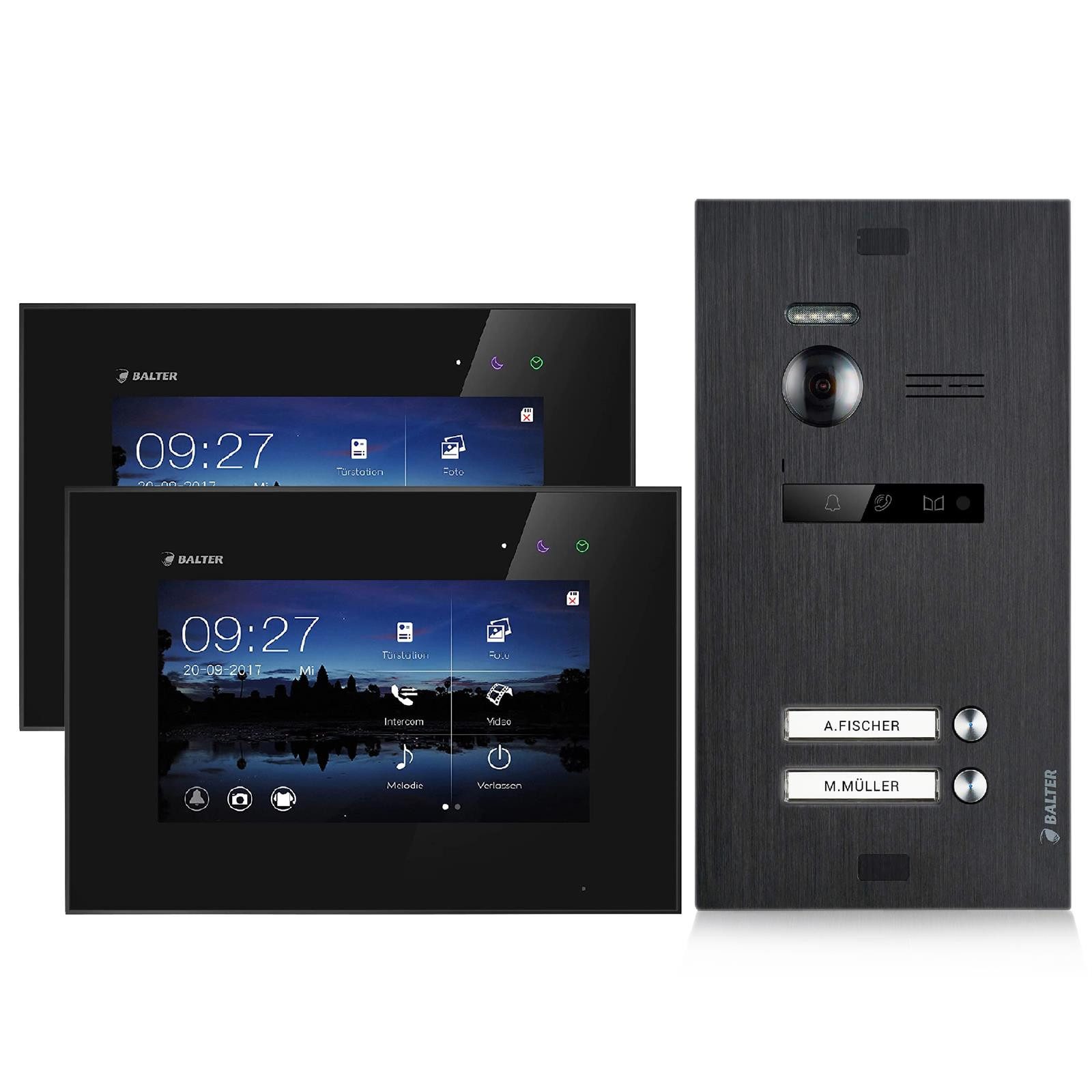 Balter Video-Türsprechanlage Video Türsprechanlage für 2 Familienhaus, 2x Monitore (Komplettset, 2-tlg., 150 Grad Weitwinkelkamera)