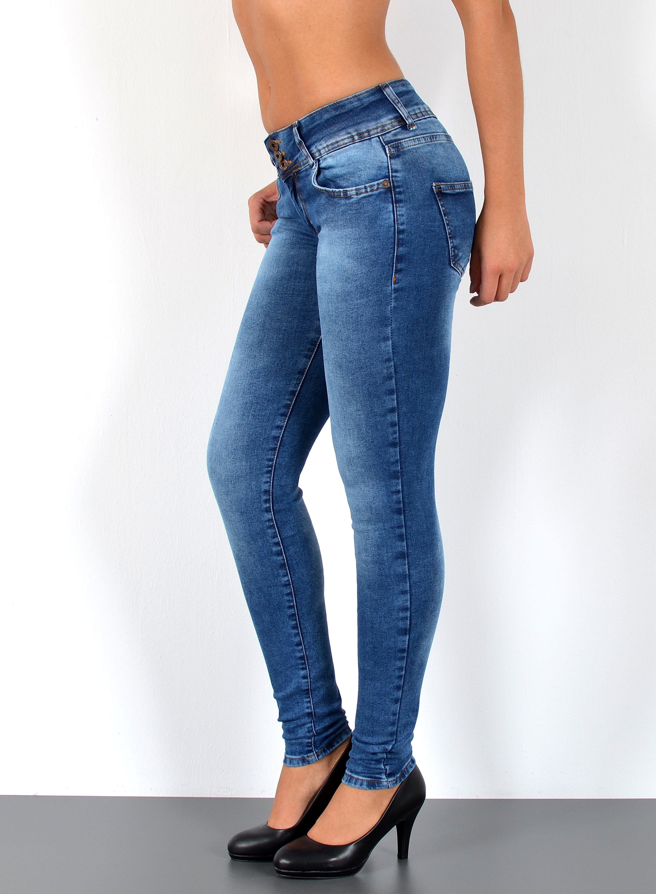 ESRA Skinny-fit-Jeans S500 High Waist Skinny Jeans Damen Röhrenjeans Hose Skinnybis Übergröße